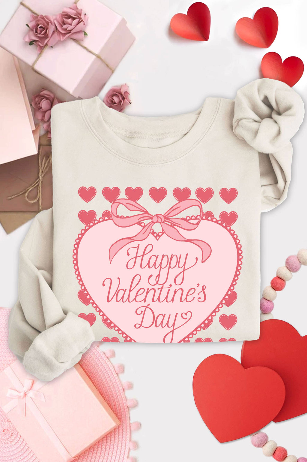 Happy Valentine's Day Ribbon Bow Heart Graphic - Adult & Kids T-Shirts, Sweatshirts & Hoodies apparel design preview 1