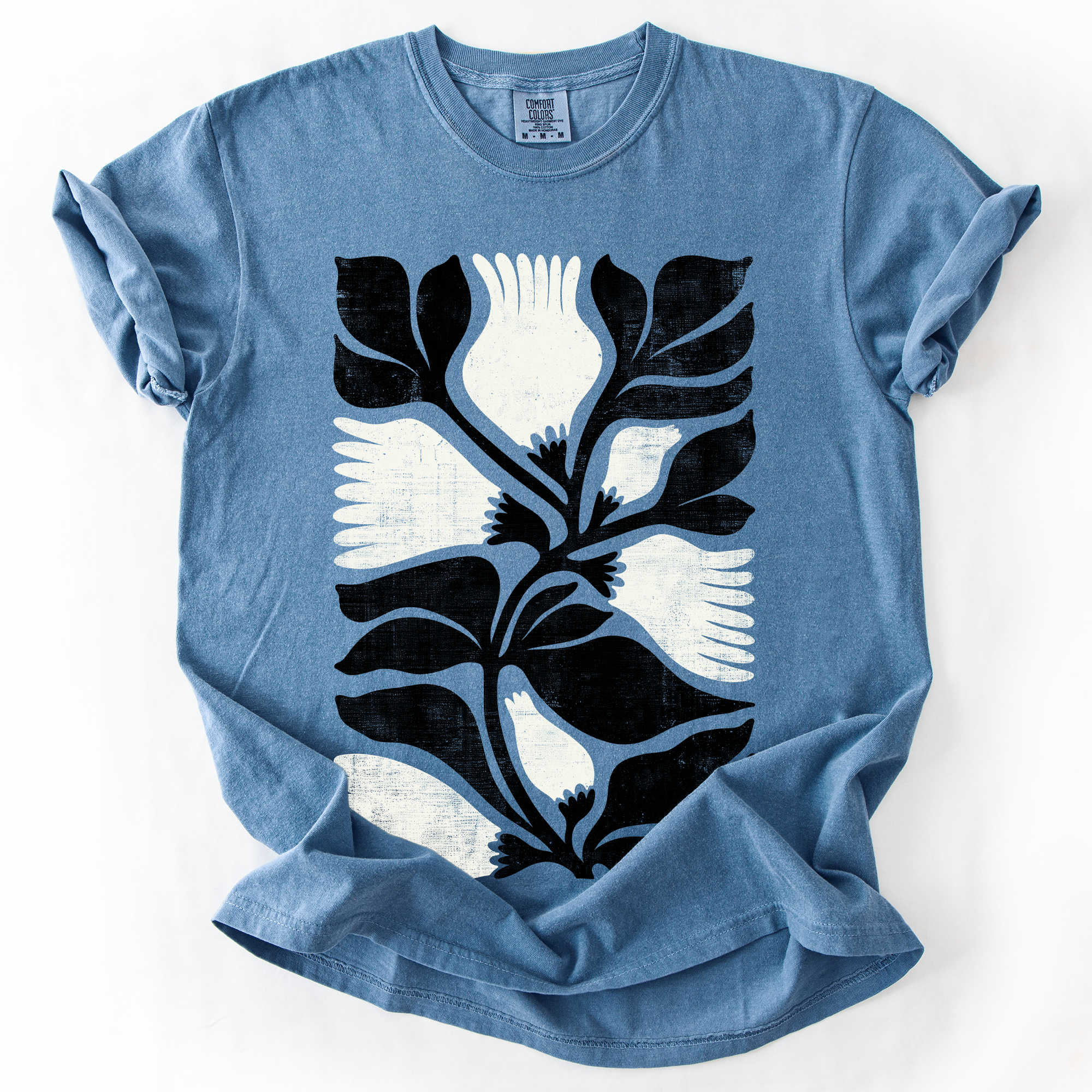 White Petal Flower and Black Leaf Vintage Boho Nature - Adult & Kids T-Shirts, Sweatshirts & Hoodies apparel design preview 1