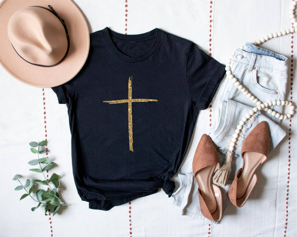 Gold Cross Black Faith Based Fall Graphic - Adult & Kids T-Shirts, Sweatshirts & Hoodies apparel design preview 1