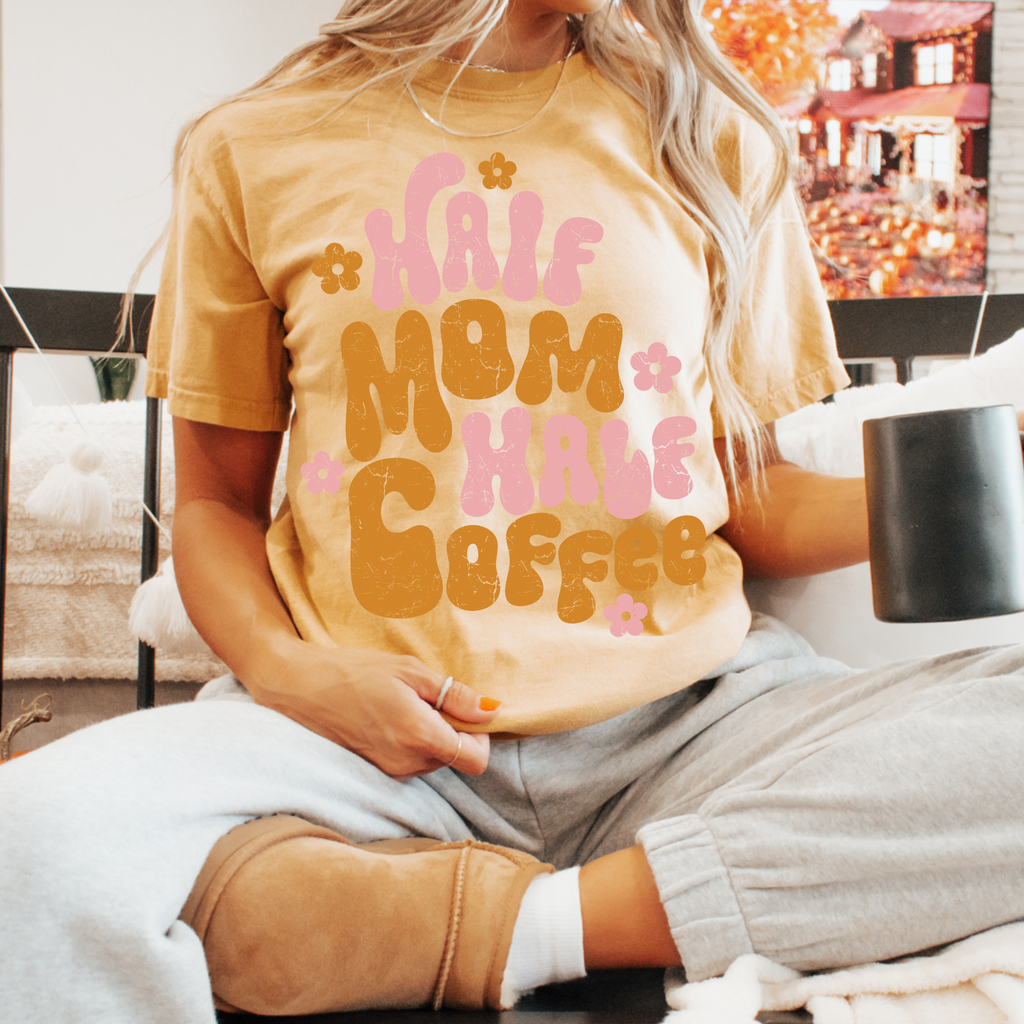 Half Mom Coffee Retro Comfort Color Graphic - Adult & Kids T-Shirts, Sweatshirts & Hoodies apparel design preview 1