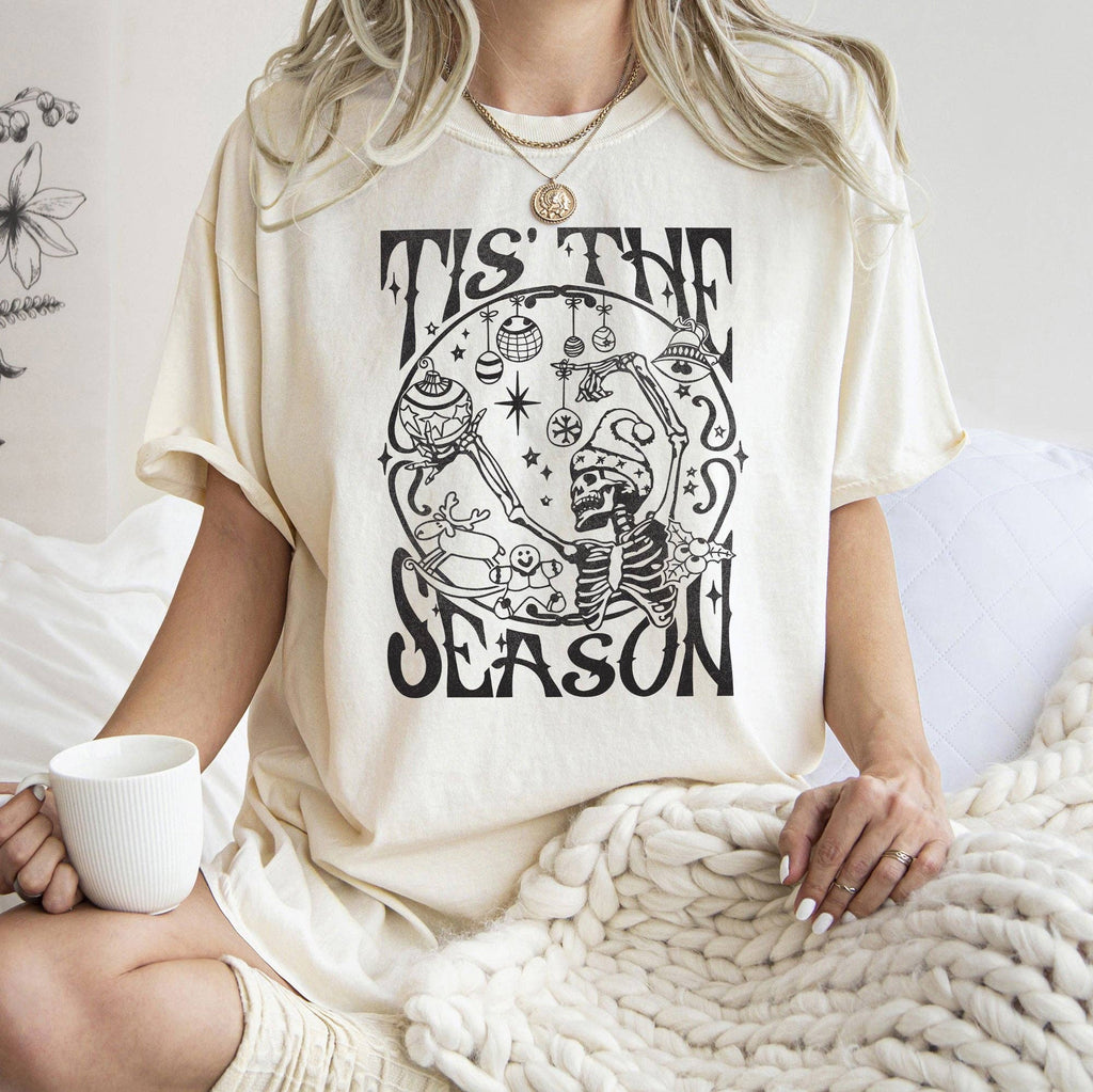 Tis the Season, Christmas Skeleton, Jolly, Dancing - Adult & Kids T-Shirts, Sweatshirts & Hoodies apparel design preview 1
