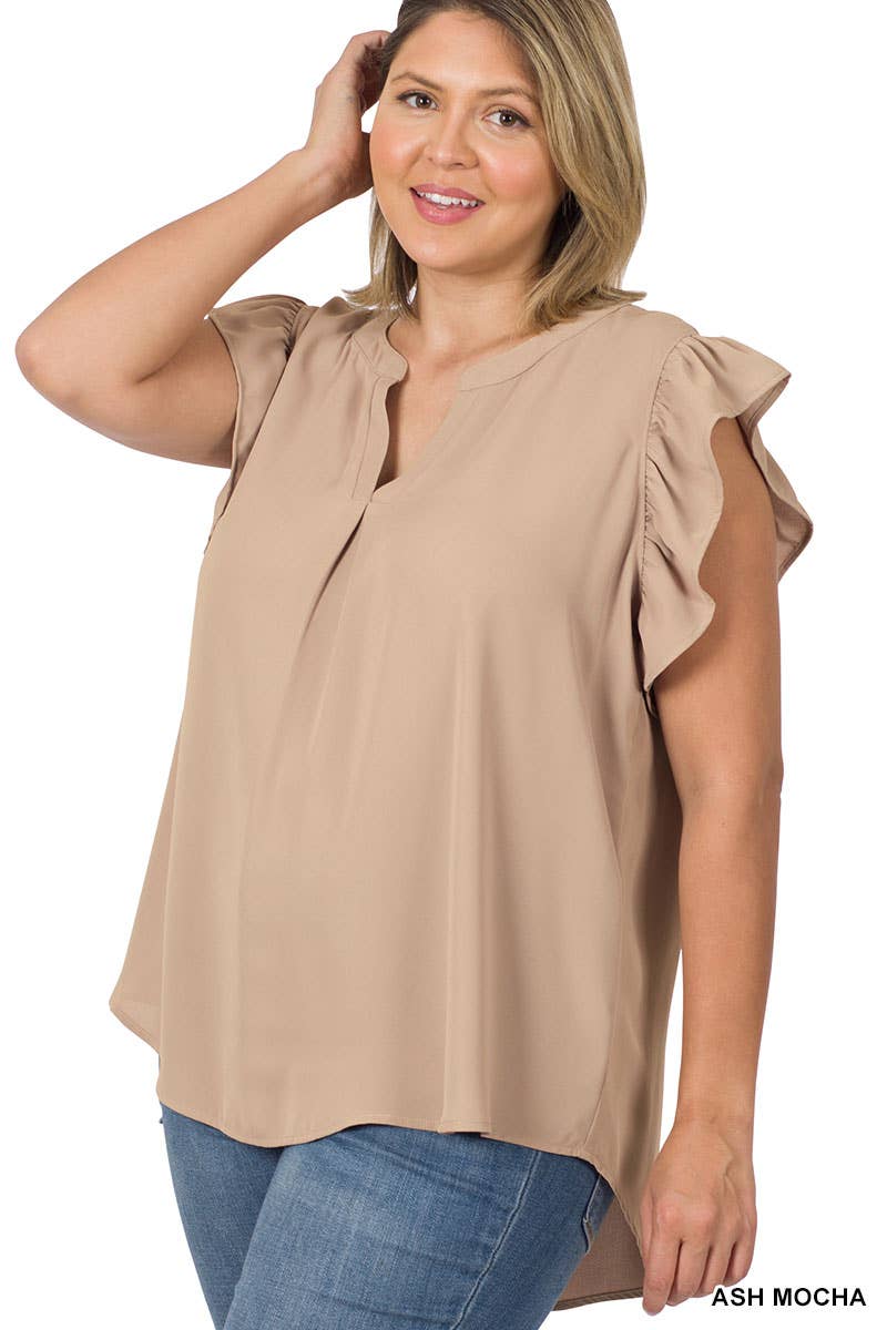 SI-22389 Plus Size Woven Wool Peach Ruffled Sleeve - Adult & Kids T-Shirts, Sweatshirts & Hoodies apparel design preview 1