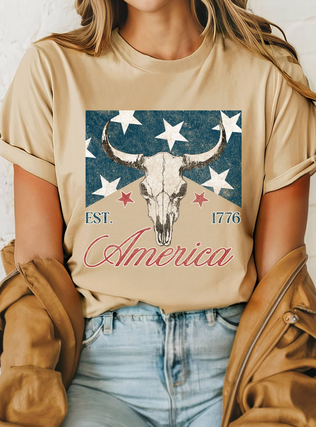 America Flag Bull Skull Graphic - Adult & Kids T-Shirts, Sweatshirts & Hoodies apparel design preview 1