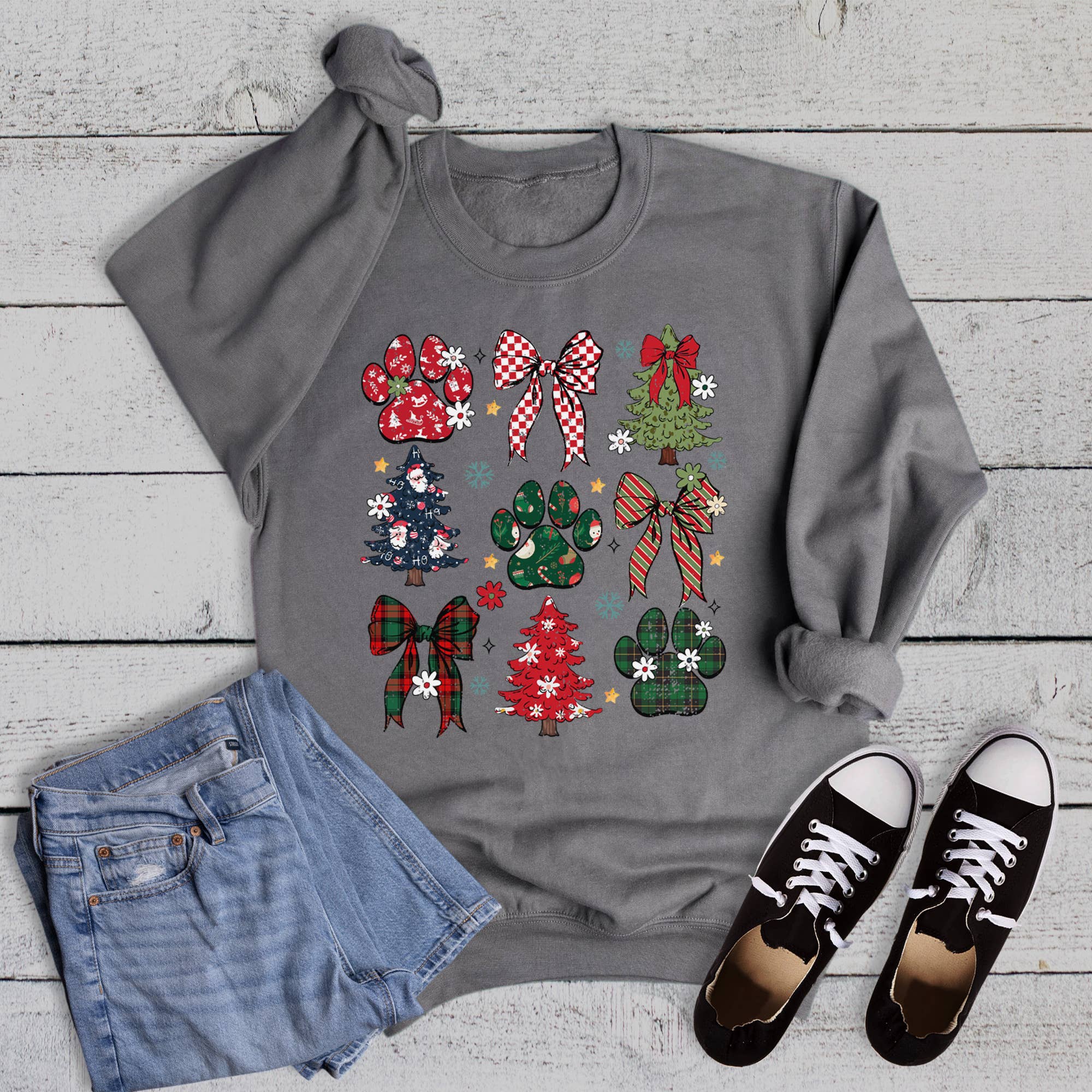 Christmas Dog Bow Collage - Adult & Kids T-Shirts, Sweatshirts & Hoodies apparel design preview 1