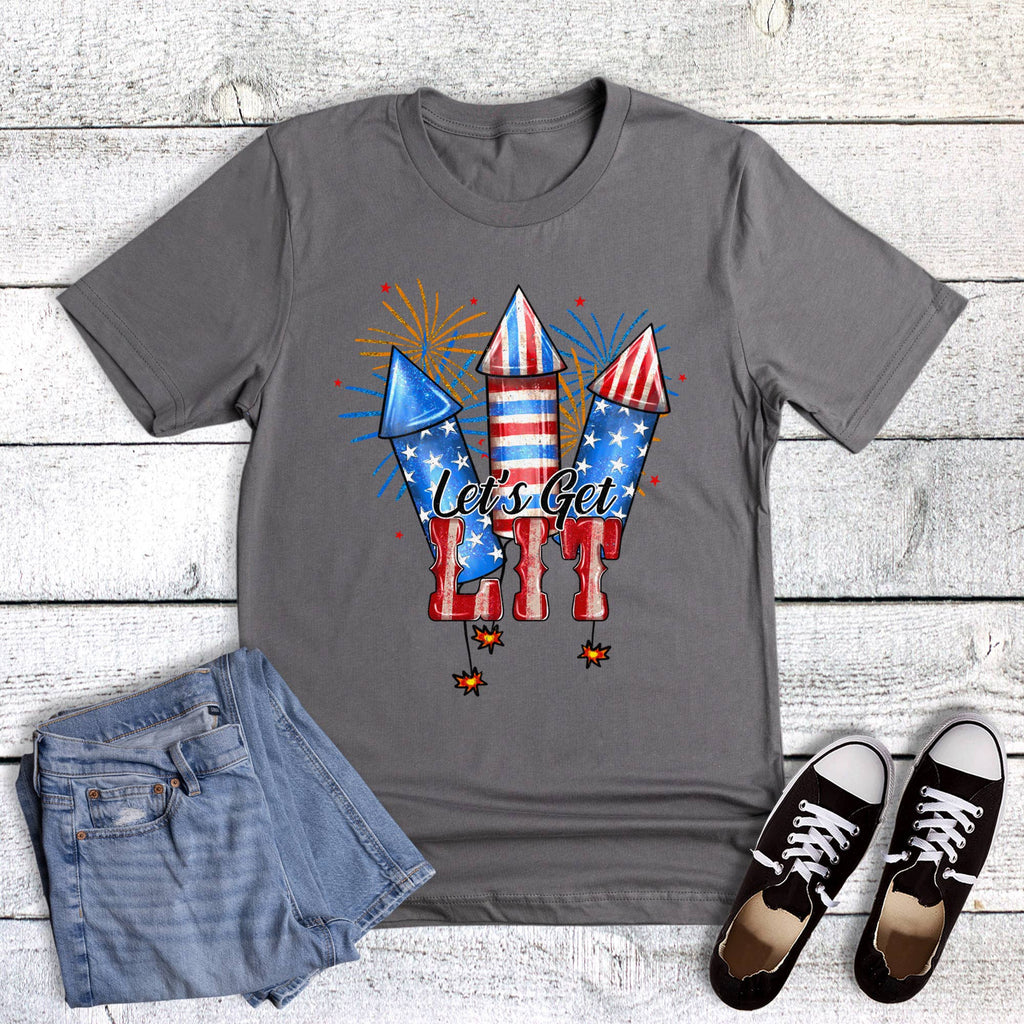 Patriotic Let's Get Lit Fireworks Graphic - Adult & Kids T-Shirts, Sweatshirts & Hoodies apparel design preview 1