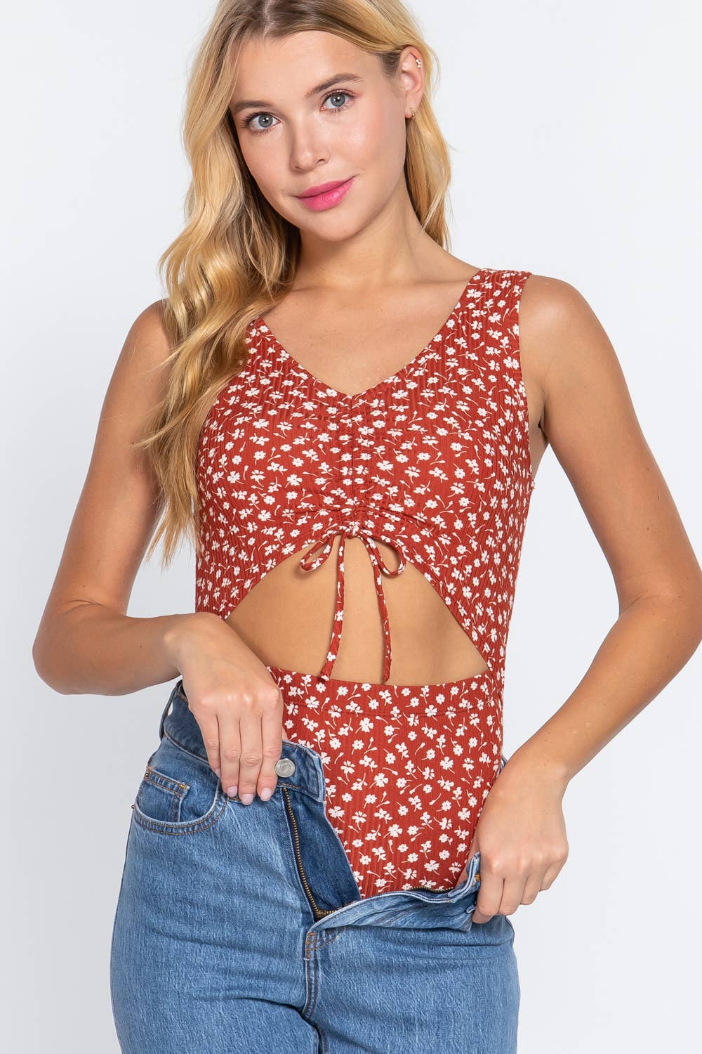0126 Fitted Sleeveless Cut Out Ruched Print Bodysuit - Adult & Kids T-Shirts, Sweatshirts & Hoodies apparel design preview 1