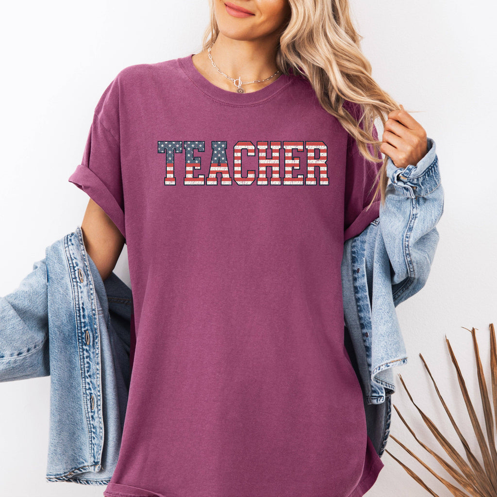Teacher, USA Flag, Retro, First Day of School, - Adult & Kids T-Shirts, Sweatshirts & Hoodies apparel design preview 1