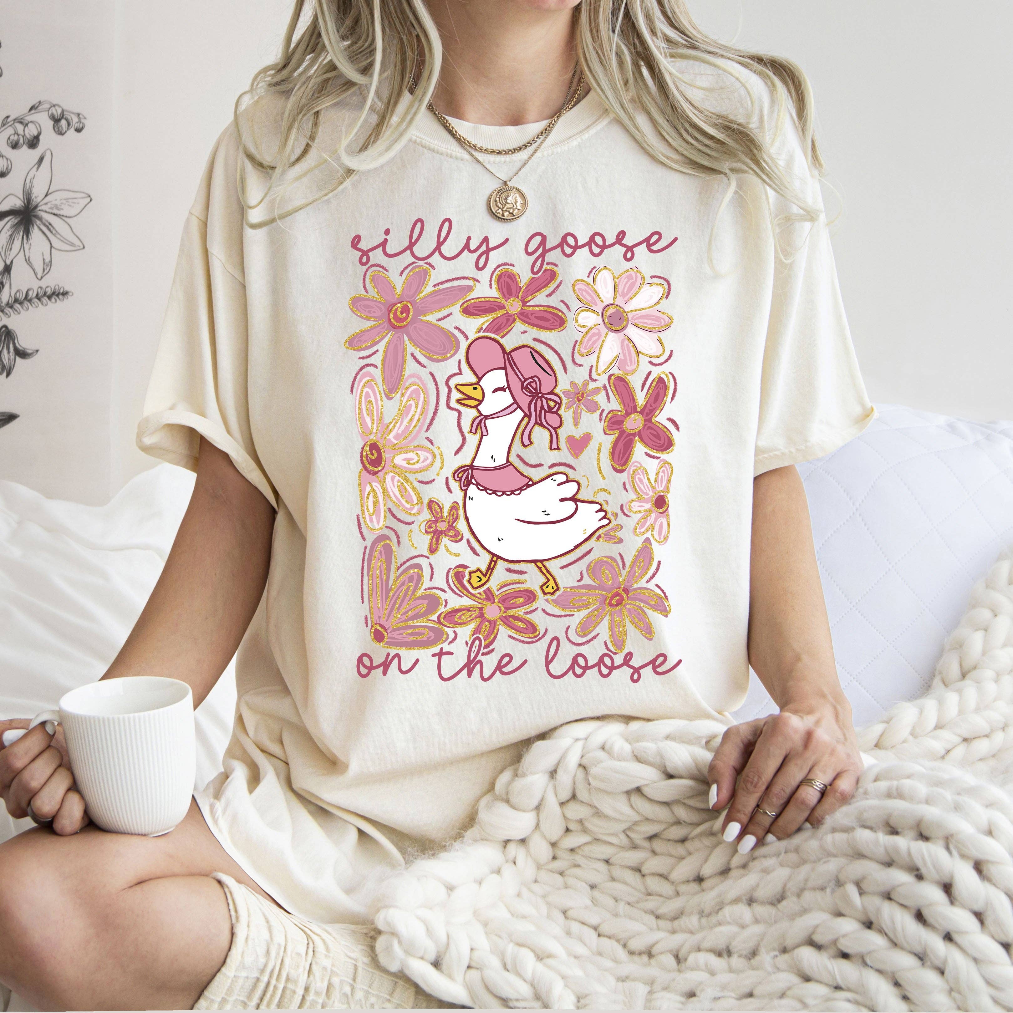 Silly Goose On the Loose, Summer, Funny Floral, Boho - Adult & Kids T-Shirts, Sweatshirts & Hoodies apparel design preview 1