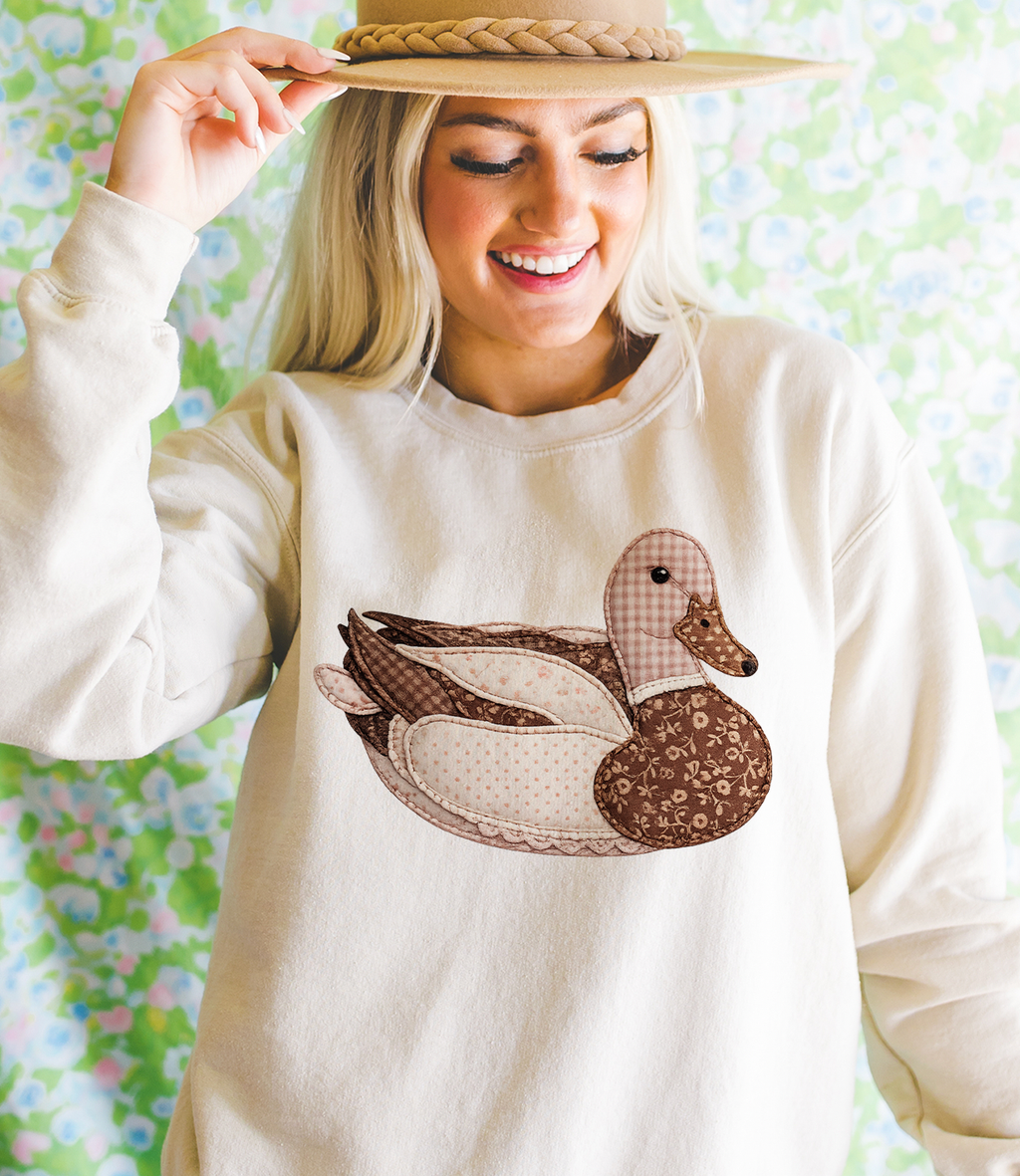 Mimis Vintage Faux Patchwork Brown Duck Cream - Adult & Kids T-Shirts, Sweatshirts & Hoodies apparel design preview 1