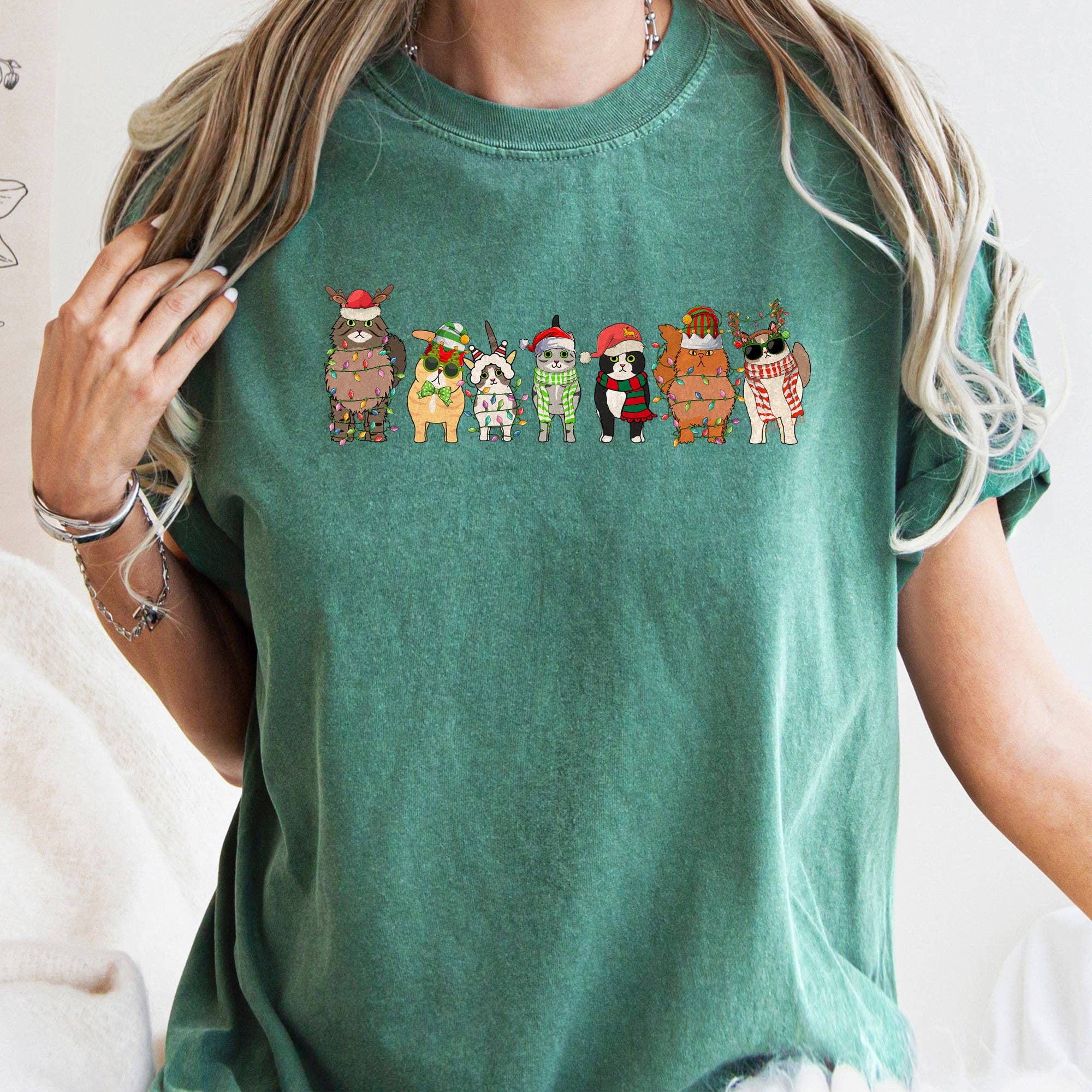 Christmas Cats, Cat Lovers, Pet Comfort Colors - Adult & Kids T-Shirts, Sweatshirts & Hoodies apparel design preview 1