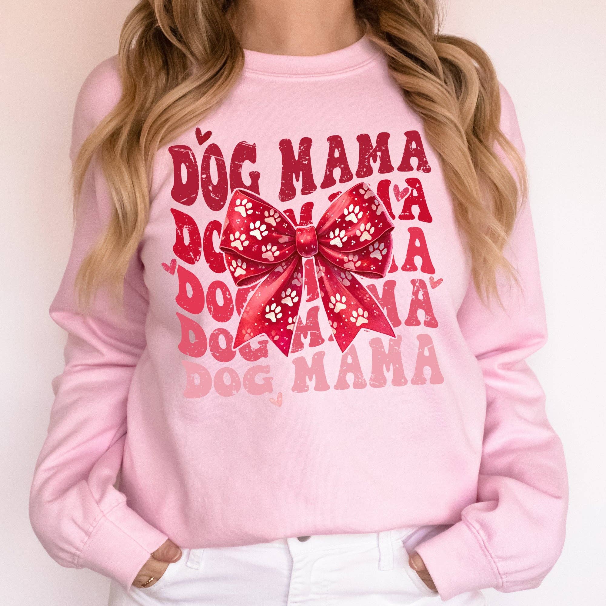 Dog Mama, Ribbon, Valentine's Day, Love, Hearts - Adult & Kids T-Shirts, Sweatshirts & Hoodies apparel design preview 1