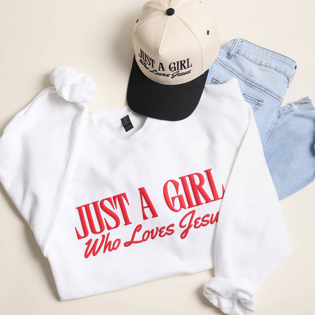 Just A Girl Who Loves Jesus Puff Midweight - Adult & Kids T-Shirts, Sweatshirts & Hoodies apparel design preview 1