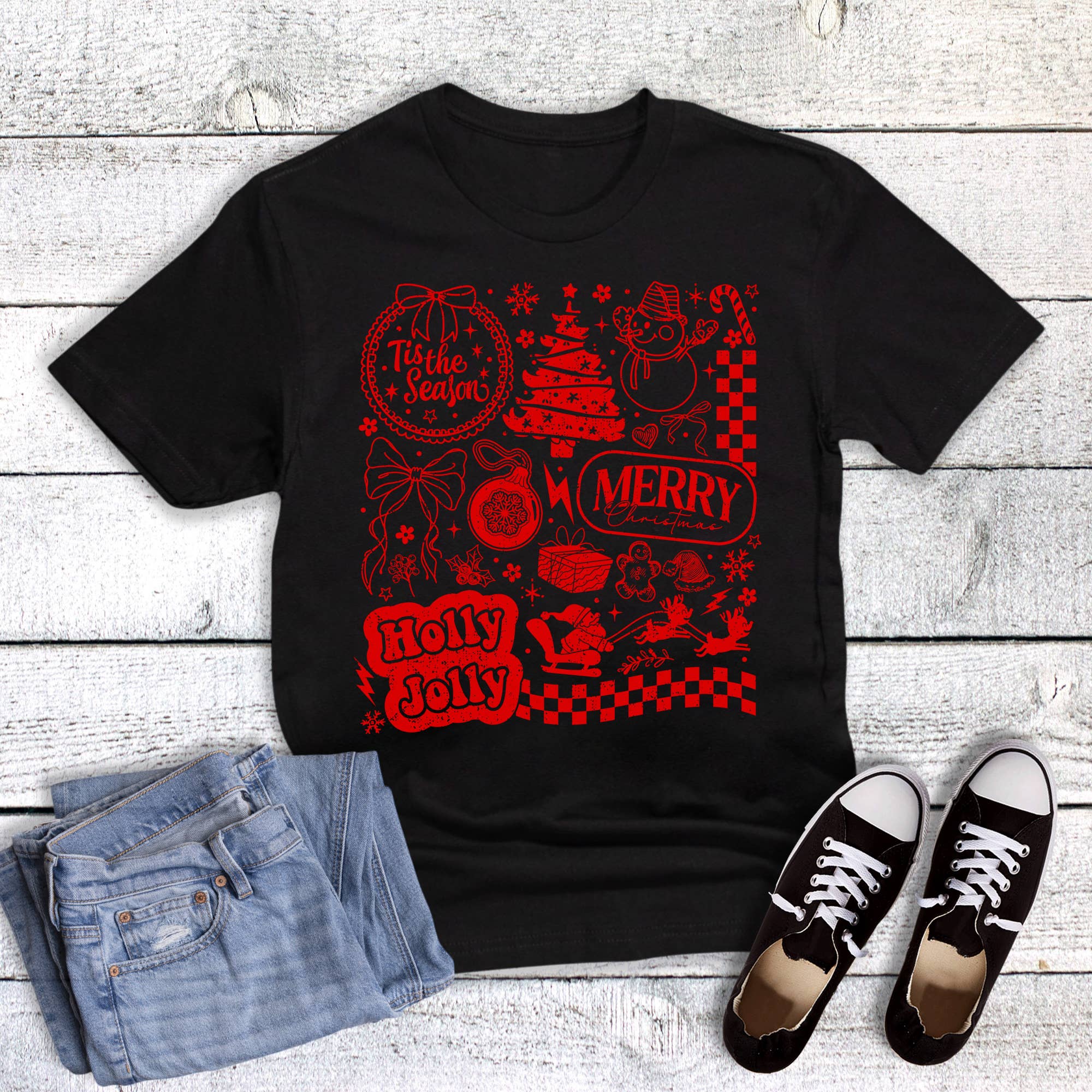 Christmas Retro Holly Jolly Collage Graphic - Adult & Kids T-Shirts, Sweatshirts & Hoodies apparel design preview 1