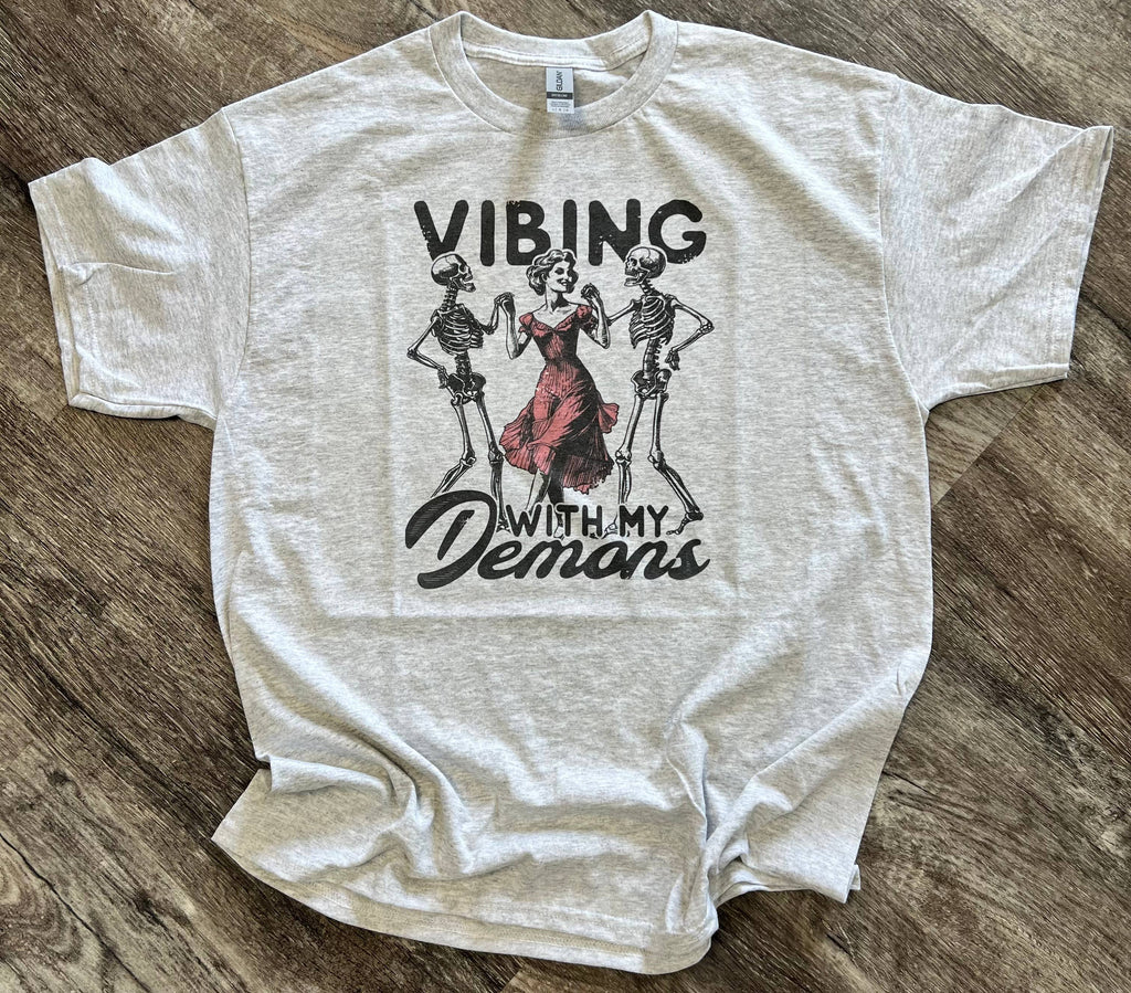 Vibing with My Demons On Ash Gray - Adult & Kids T-Shirts, Sweatshirts & Hoodies apparel design preview 1