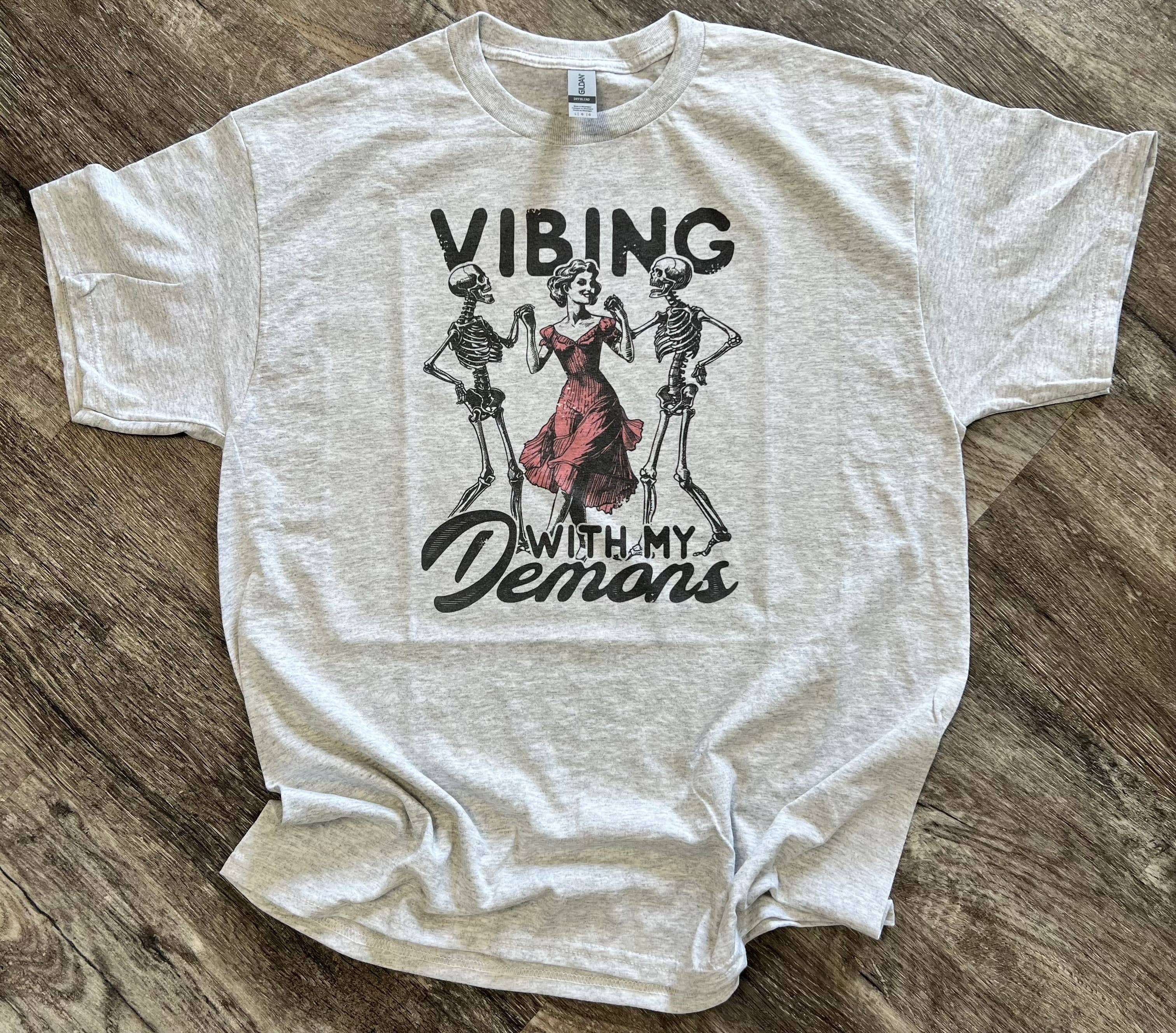 Vibing with My Demons On Ash Gray - Adult & Kids T-Shirts, Sweatshirts & Hoodies apparel design preview 1