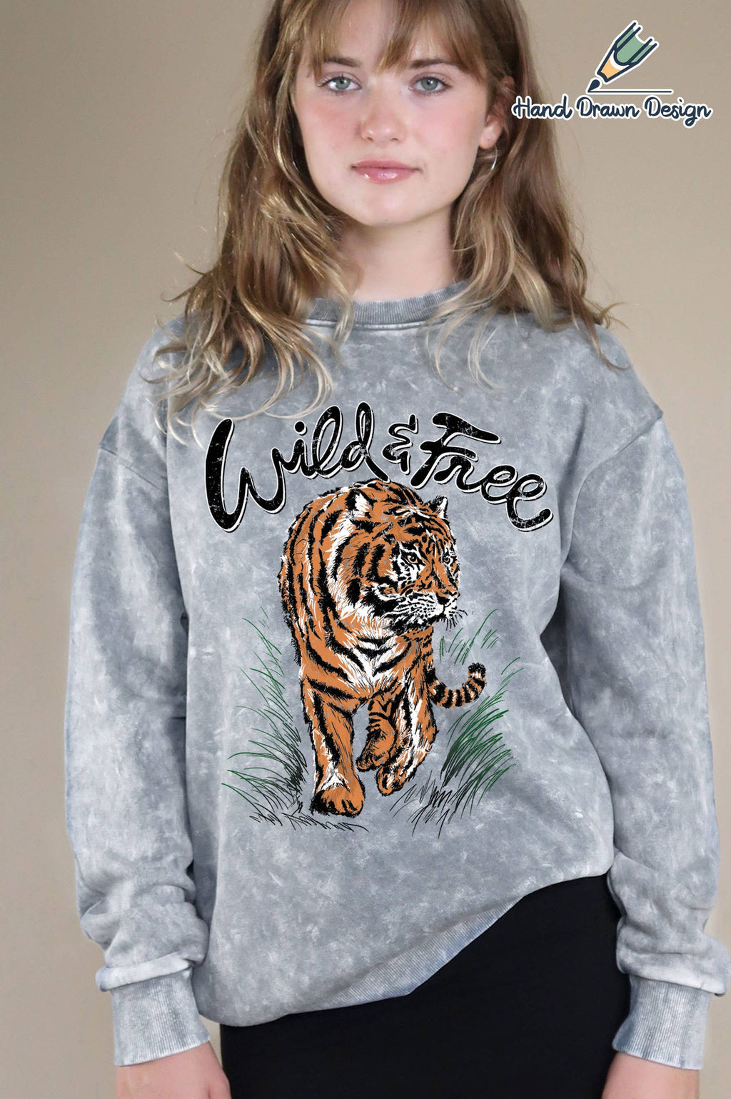 Wild and Free Tiger Hand Drawn Mineral Brushed - Adult & Kids T-Shirts, Sweatshirts & Hoodies apparel design preview 1