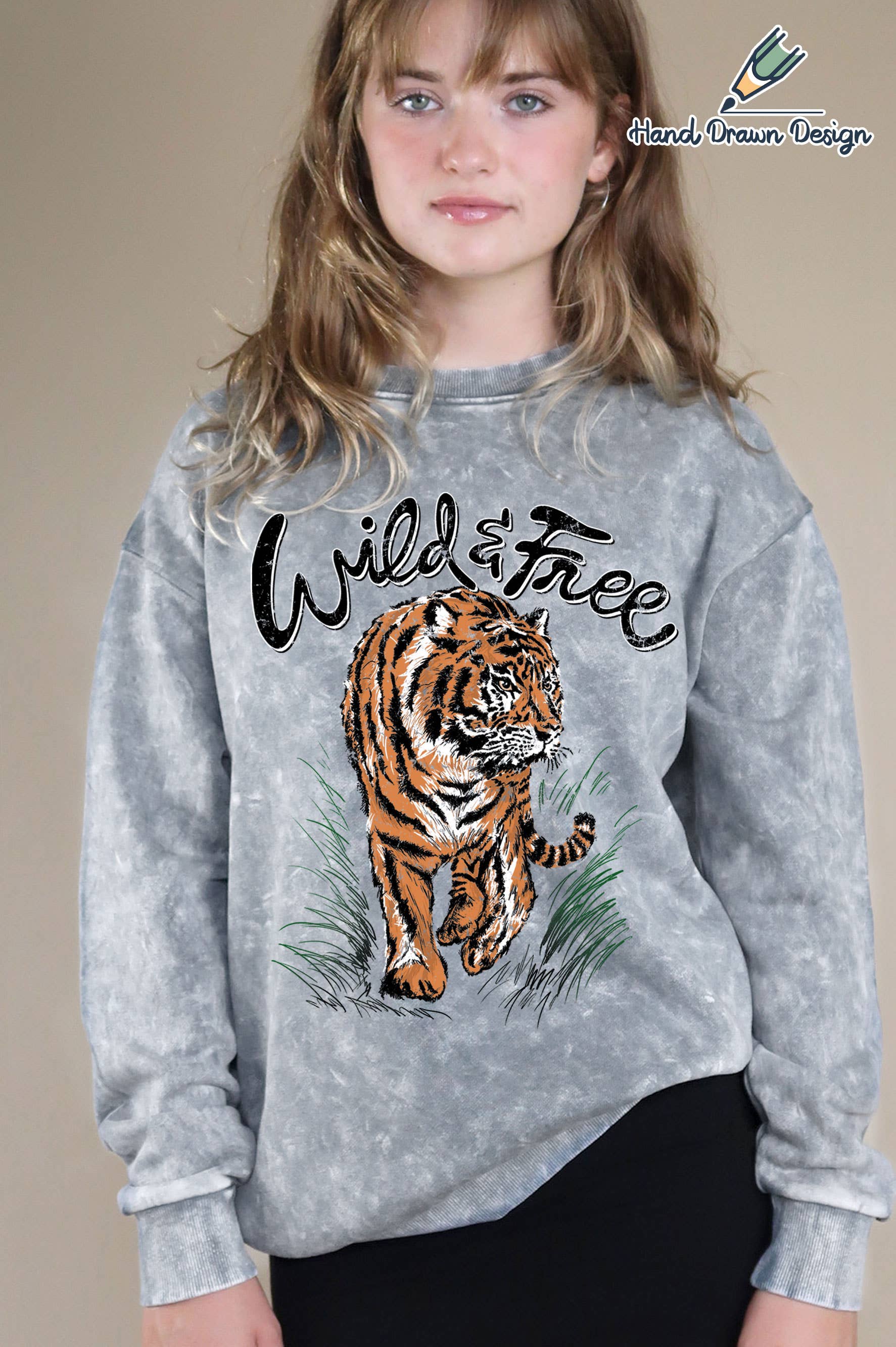 Wild and Free Tiger Hand Drawn Mineral Brushed - Adult & Kids T-Shirts, Sweatshirts & Hoodies apparel design preview 1