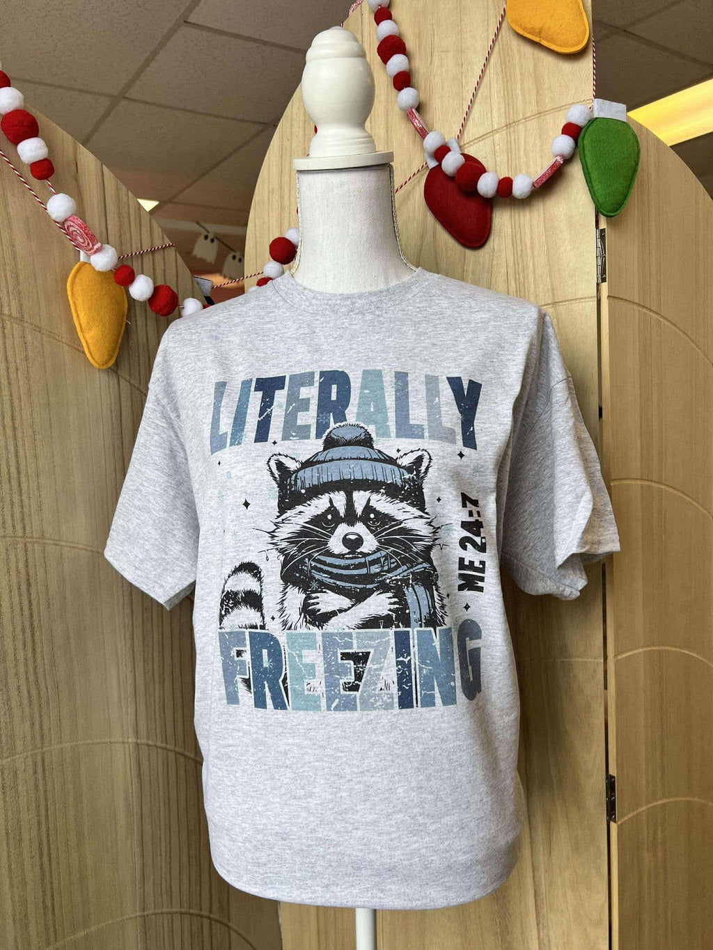 Literally Freezing Me 24:7 Raccoon On Ash Gray - Adult & Kids T-Shirts, Sweatshirts & Hoodies apparel design preview 1