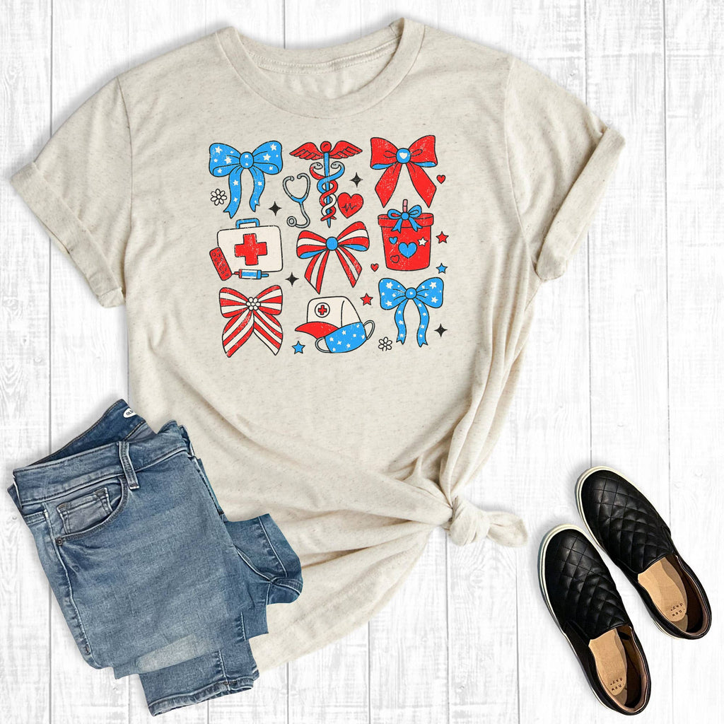4th of July Coquette Nurse Graphic - Adult & Kids T-Shirts, Sweatshirts & Hoodies apparel design preview 1