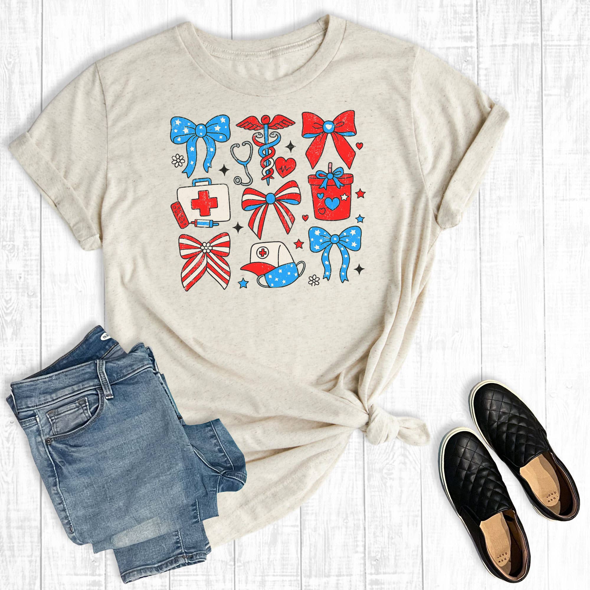 4th of July Coquette Nurse Graphic - Adult & Kids T-Shirts, Sweatshirts & Hoodies apparel design preview 1