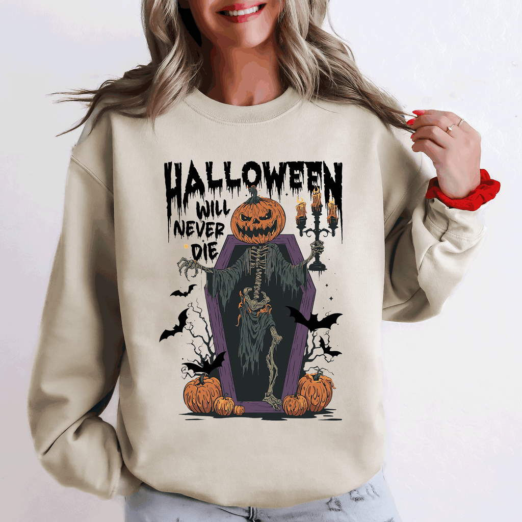 Halloween Will Never Die Jack O Lantern, Pumpkin - Adult & Kids T-Shirts, Sweatshirts & Hoodies apparel design preview 1