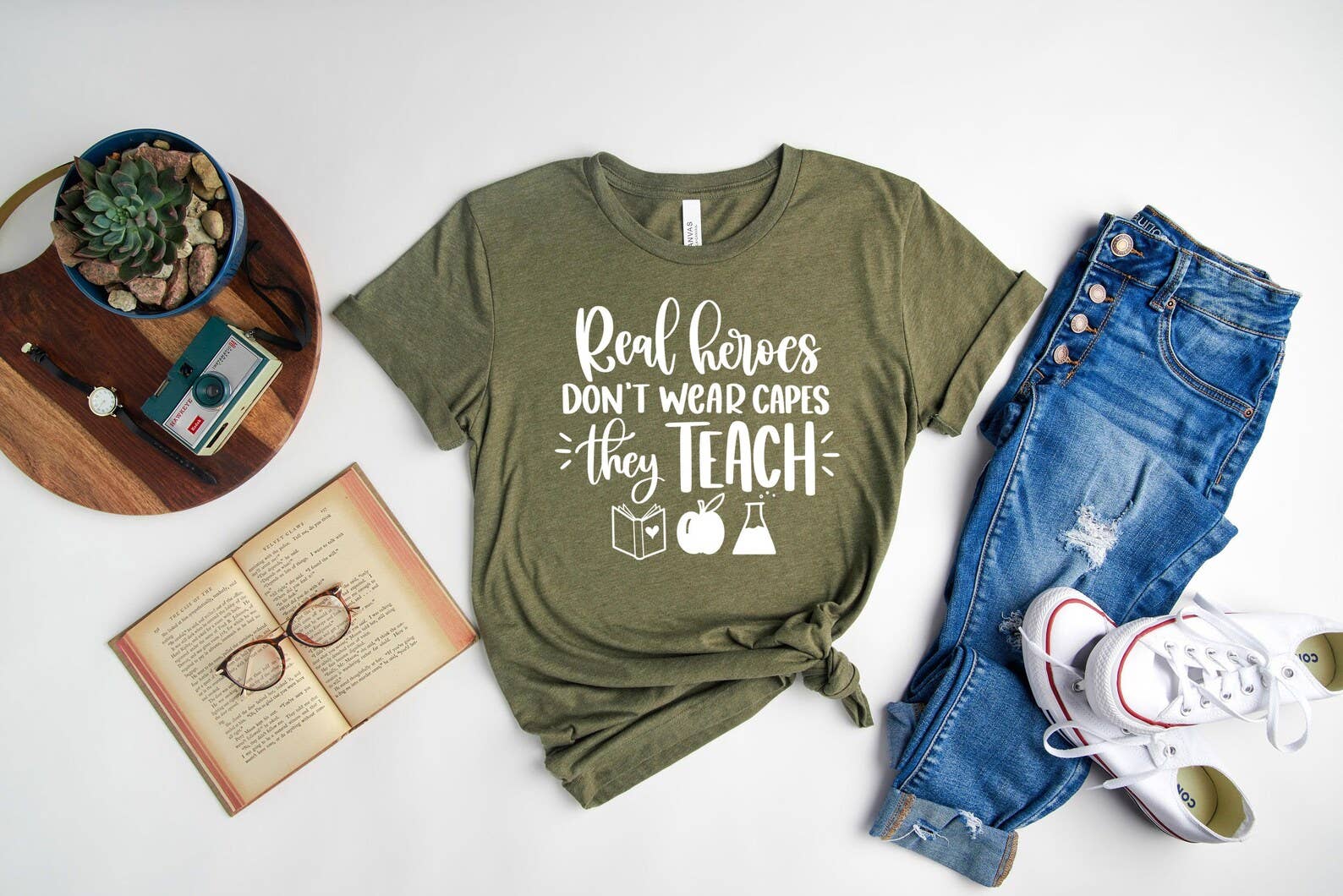 Real Heroes Don't Wear Capes They Teach - Adult & Kids T-Shirts, Sweatshirts & Hoodies apparel design preview 1