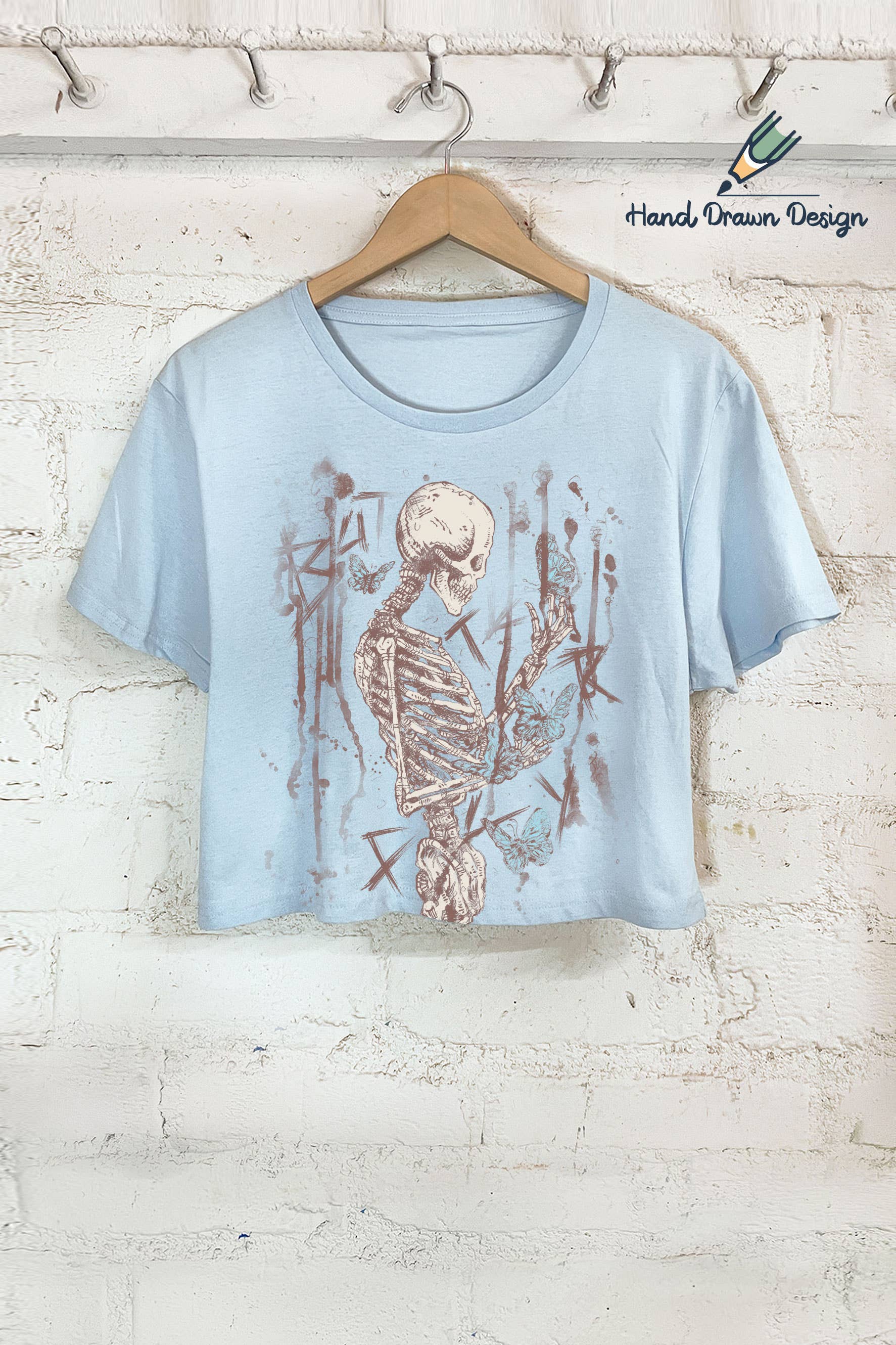 Skull Butterfly-Hand Drawn Design - Adult & Kids T-Shirts, Sweatshirts & Hoodies apparel design preview 1