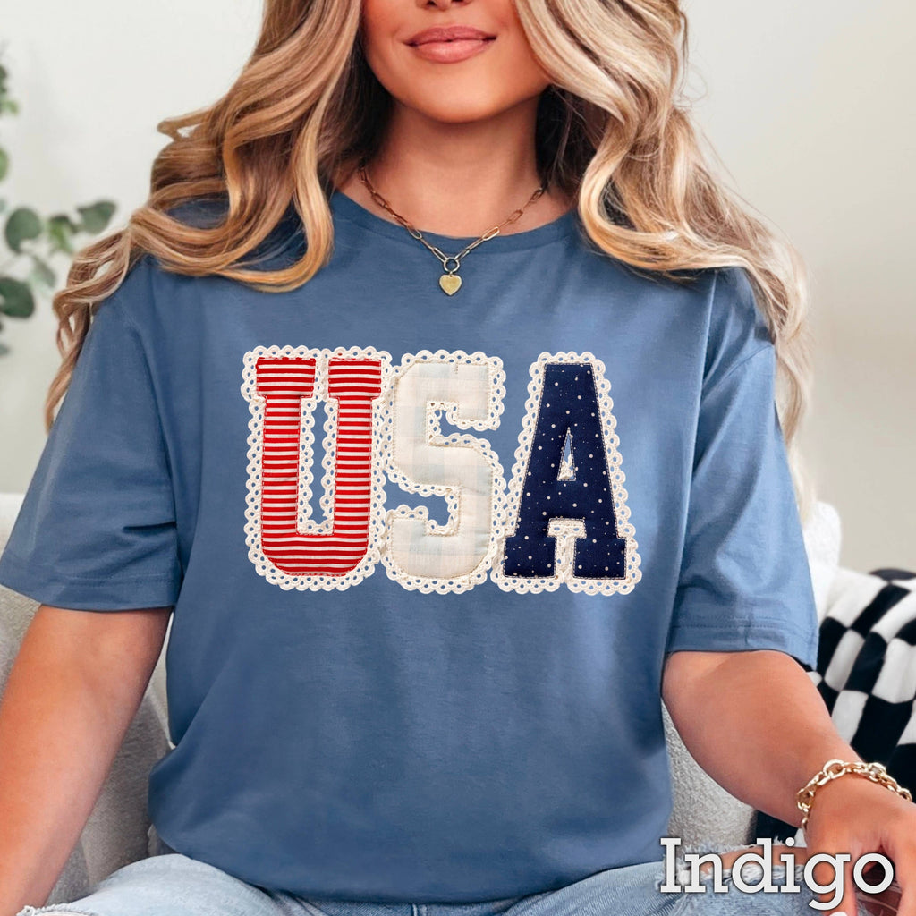 USA Faux Lace July 4th Graphic Gildan - Adult & Kids T-Shirts, Sweatshirts & Hoodies apparel design preview 1