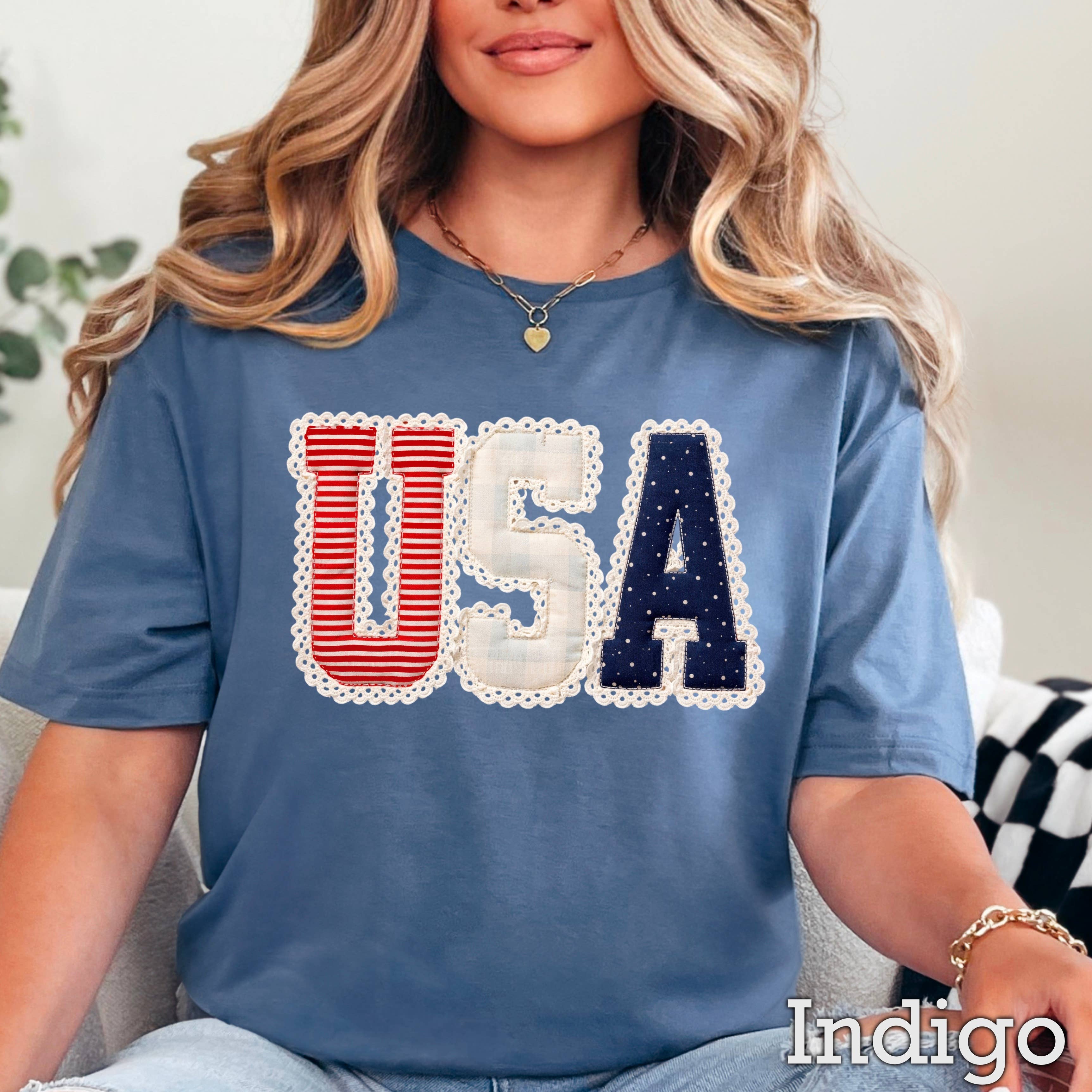 USA Faux Lace July 4th Graphic Gildan - Adult & Kids T-Shirts, Sweatshirts & Hoodies apparel design preview 1