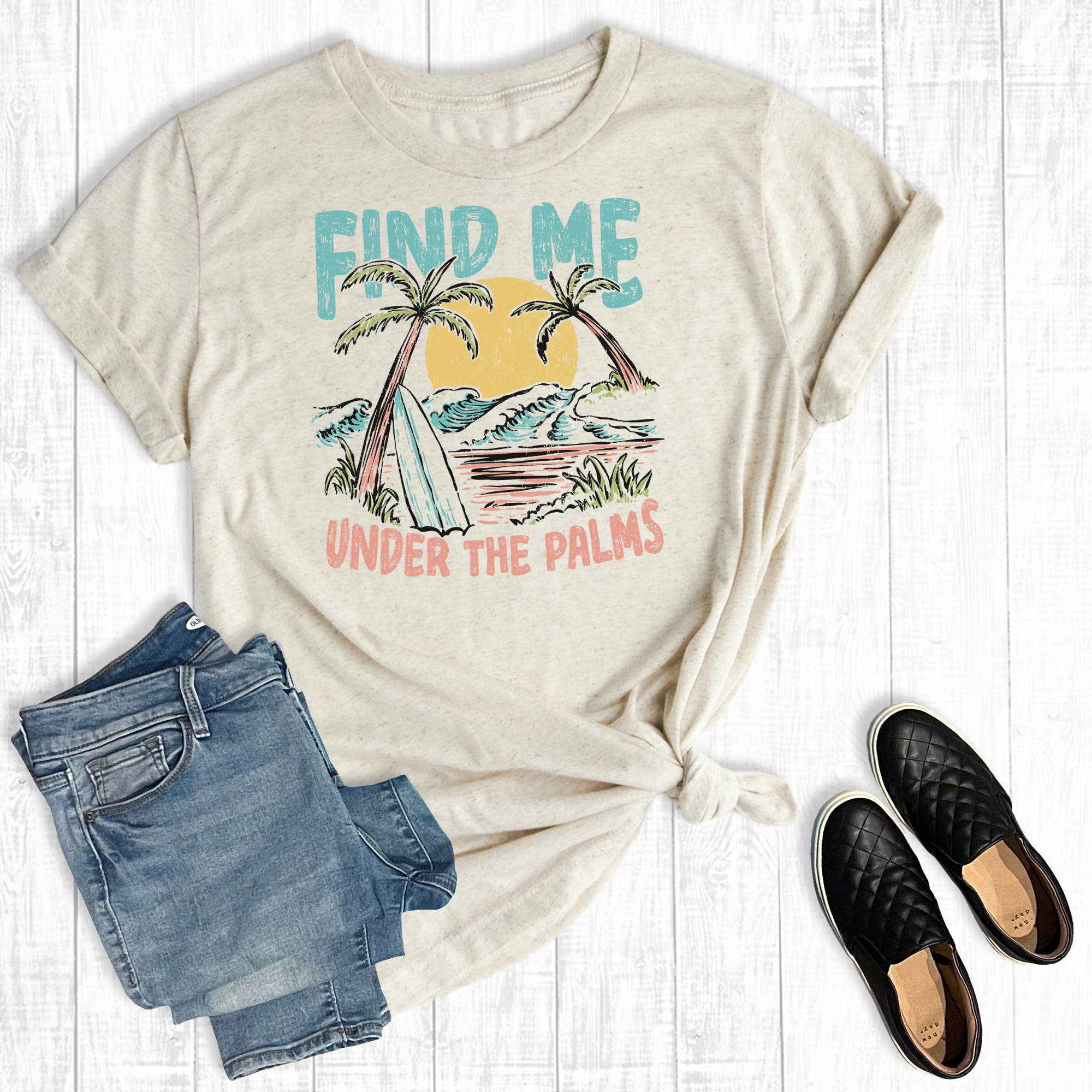 Summer Vacation Find Me Under the Palms Graphic - Adult & Kids T-Shirts, Sweatshirts & Hoodies apparel design preview 1
