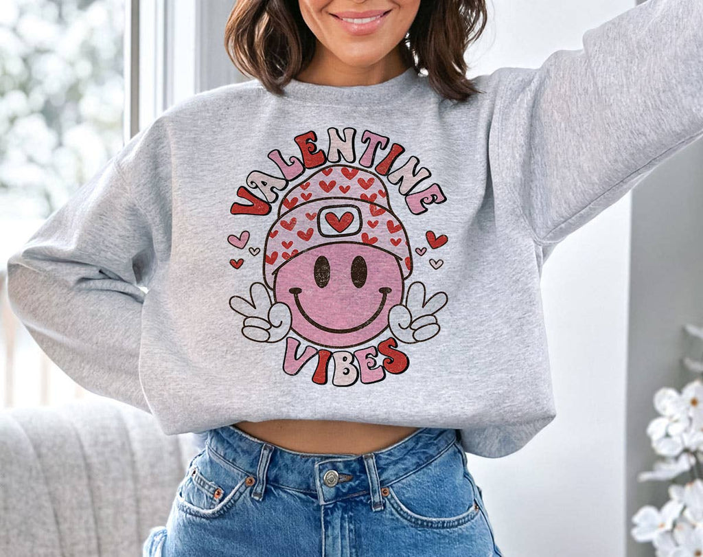 Valentine Vibes Smiley Peace Valentine's Day - Adult & Kids T-Shirts, Sweatshirts & Hoodies apparel design preview 1