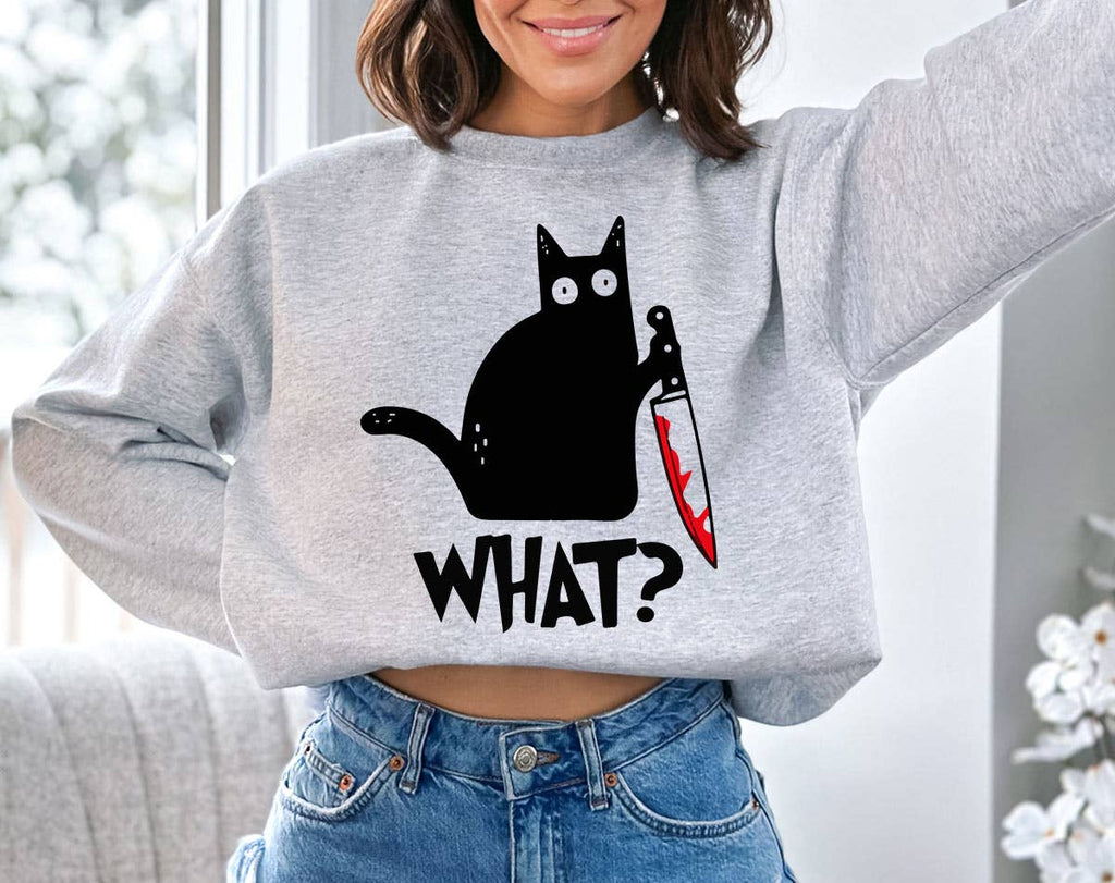 Cat Knife What Funny Black - Adult & Kids T-Shirts, Sweatshirts & Hoodies apparel design preview 1