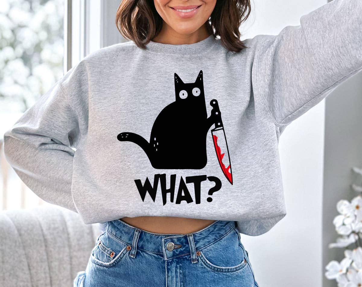 Cat Knife What Funny Black - Adult & Kids T-Shirts, Sweatshirts & Hoodies apparel design preview 1