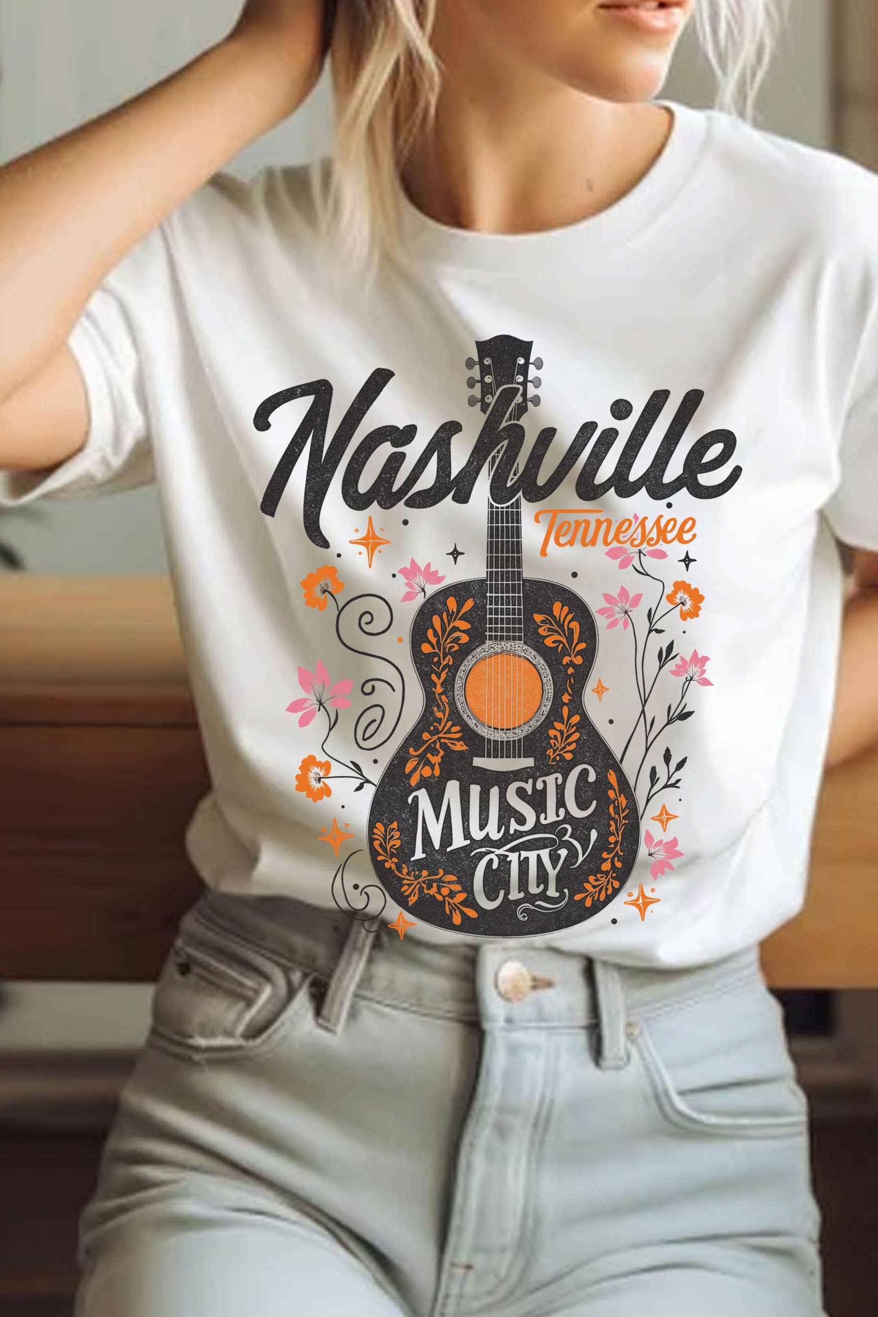 Nashville Music City Floral Graphic - Adult & Kids T-Shirts, Sweatshirts & Hoodies apparel design preview 1