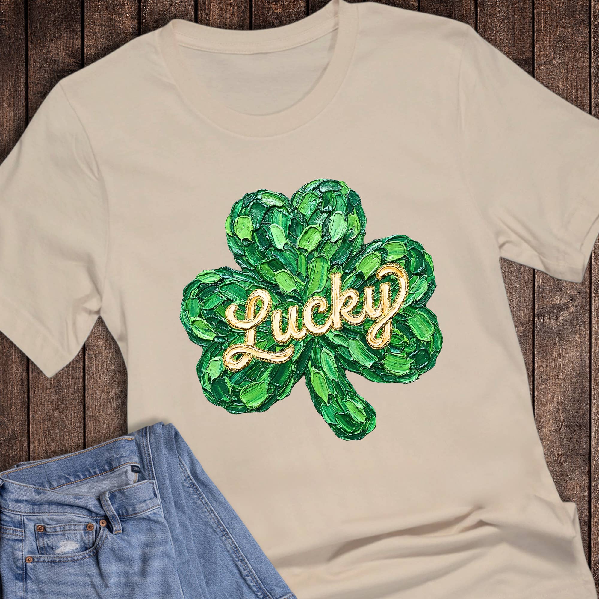 St. Patrick Brushstroke Lucky Shamrock Graphic - Adult & Kids T-Shirts, Sweatshirts & Hoodies apparel design preview 1