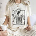 Skeleton and Coffee Retro Halloween Black Print - Adult & Kids T-Shirts, Sweatshirts & Hoodies apparel design preview 1