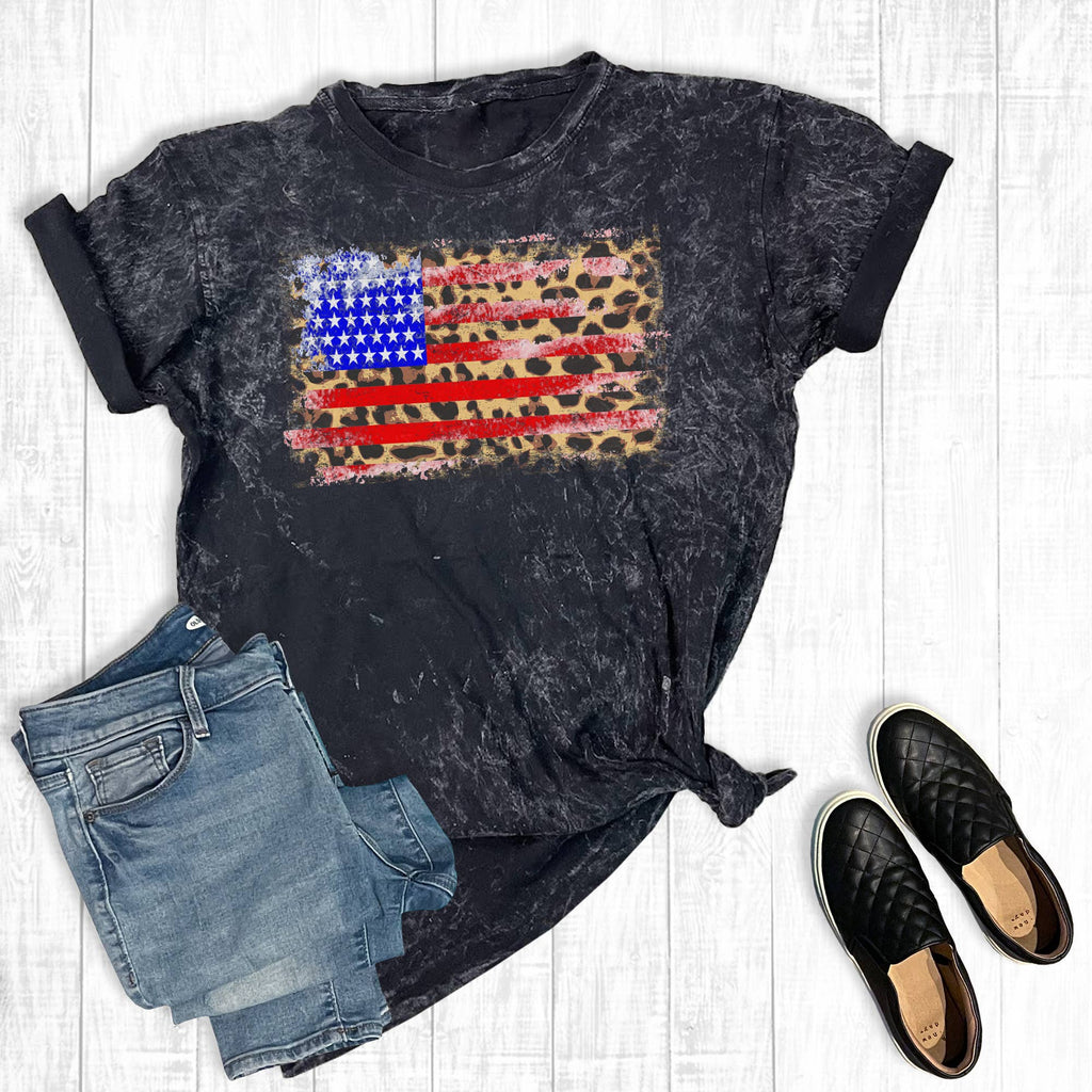 July 4th American Leopard Flag Mineral Wash Graphic - Adult & Kids T-Shirts, Sweatshirts & Hoodies apparel design preview 1