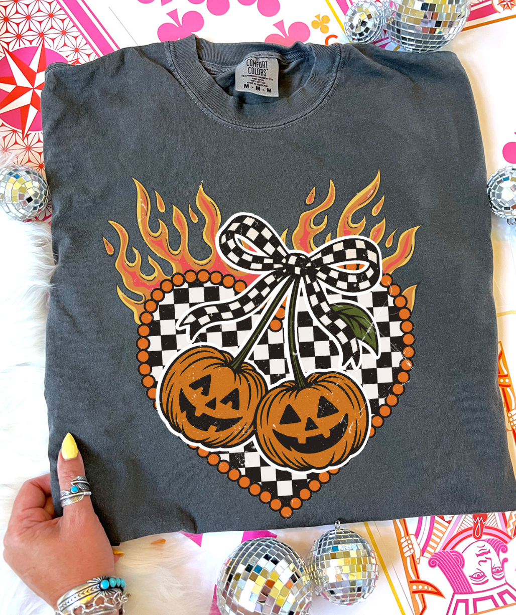 Heart Pumpkin Flames Comfort Color Pepper - Adult & Kids T-Shirts, Sweatshirts & Hoodies apparel design preview 1