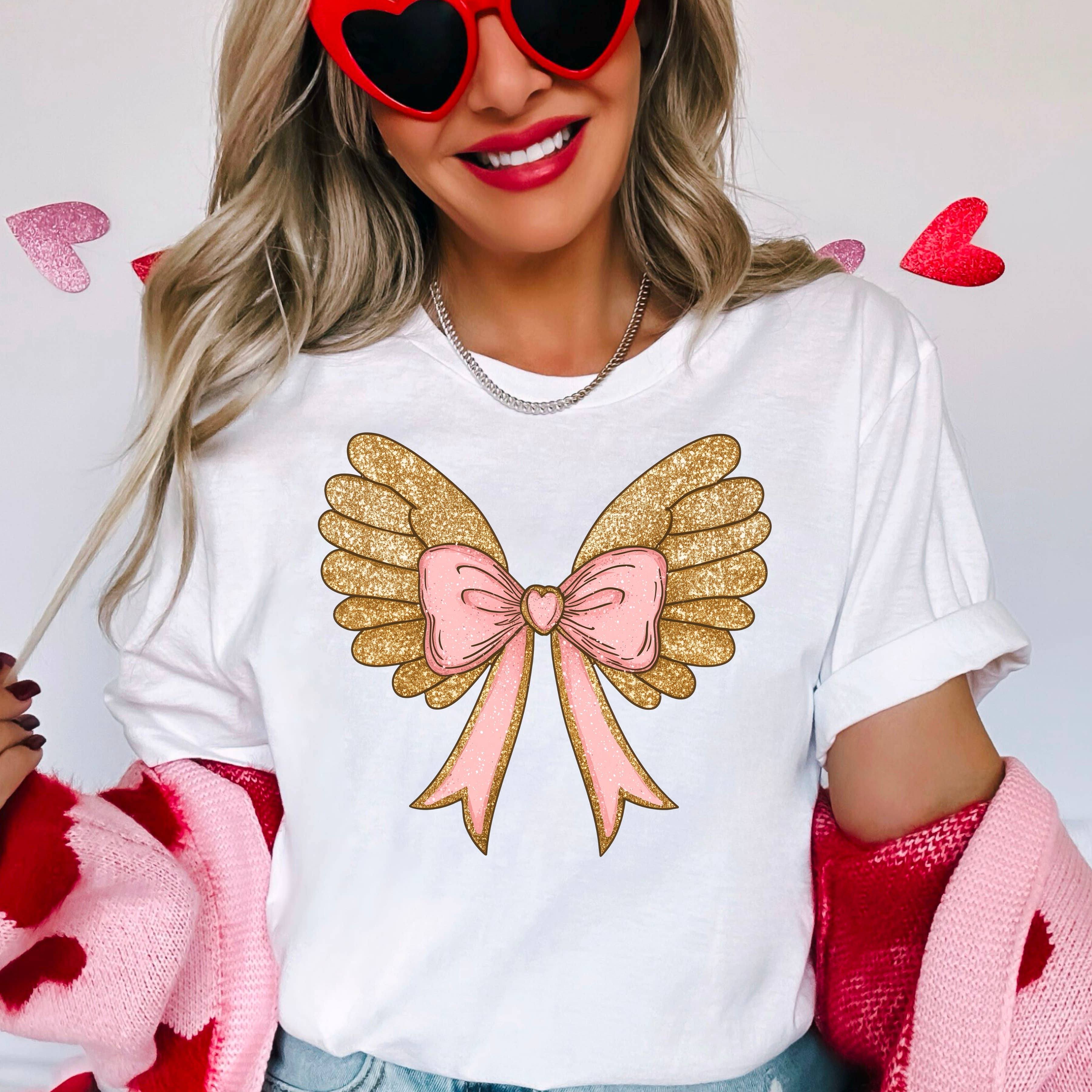 Coquette Angel Wings Faux Glitter Graphic Gildan - Adult & Kids T-Shirts, Sweatshirts & Hoodies apparel design preview 1