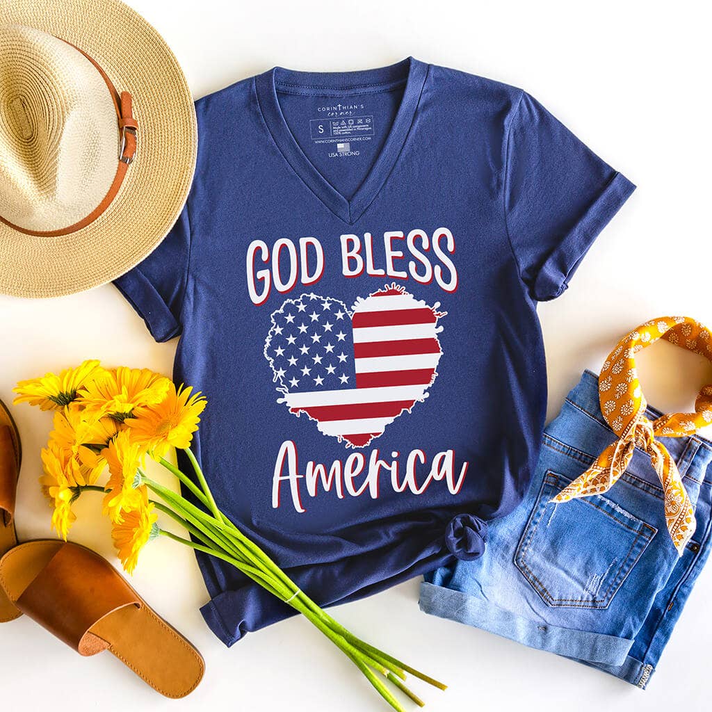 God Bless America V-Neck - Adult & Kids T-Shirts, Sweatshirts & Hoodies apparel design preview 1