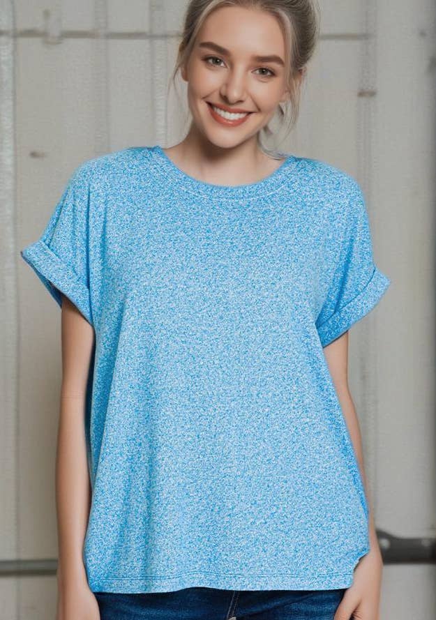 `.Soft Melange Folded Sleeve Round Neck Top - Adult & Kids T-Shirts, Sweatshirts & Hoodies apparel design preview 1