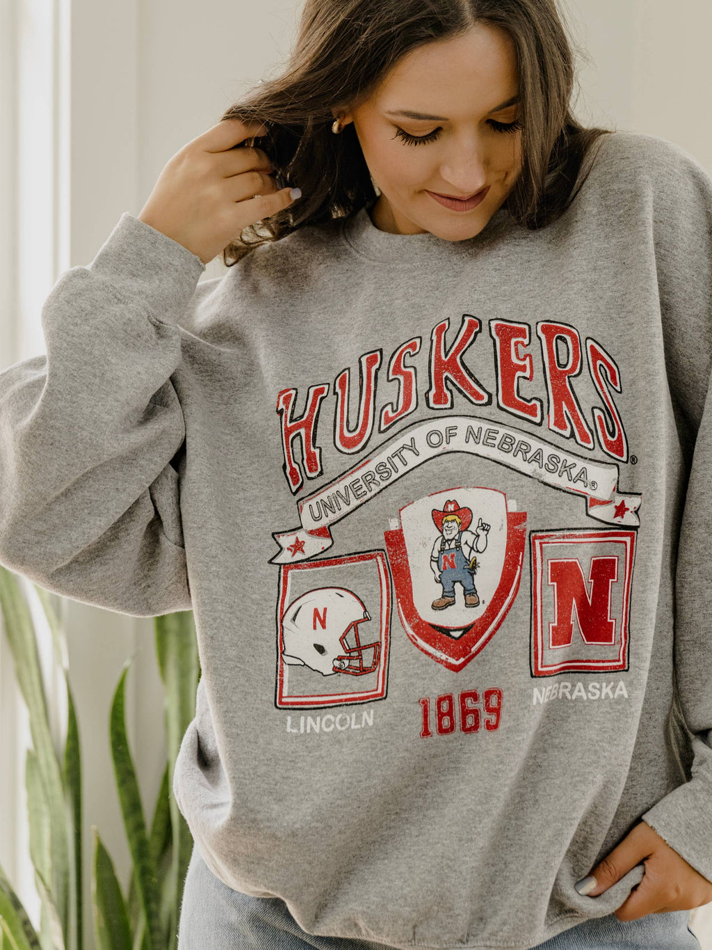 Nebraska Huskers Prep Patch Gray Thrifted - Adult & Kids T-Shirts, Sweatshirts & Hoodies apparel design preview 1