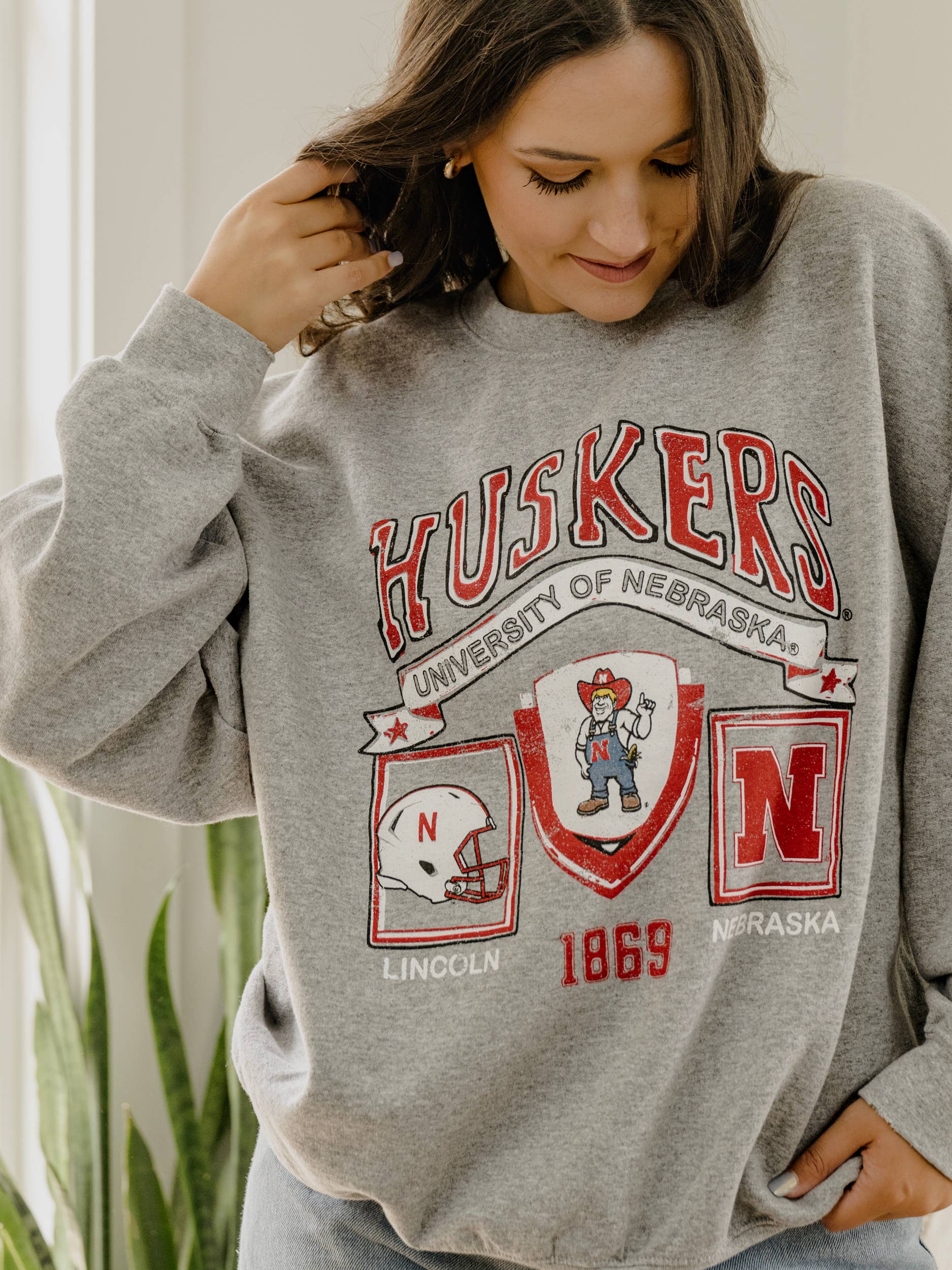 Nebraska Huskers Prep Patch Gray Thrifted - Adult & Kids T-Shirts, Sweatshirts & Hoodies apparel design preview 1