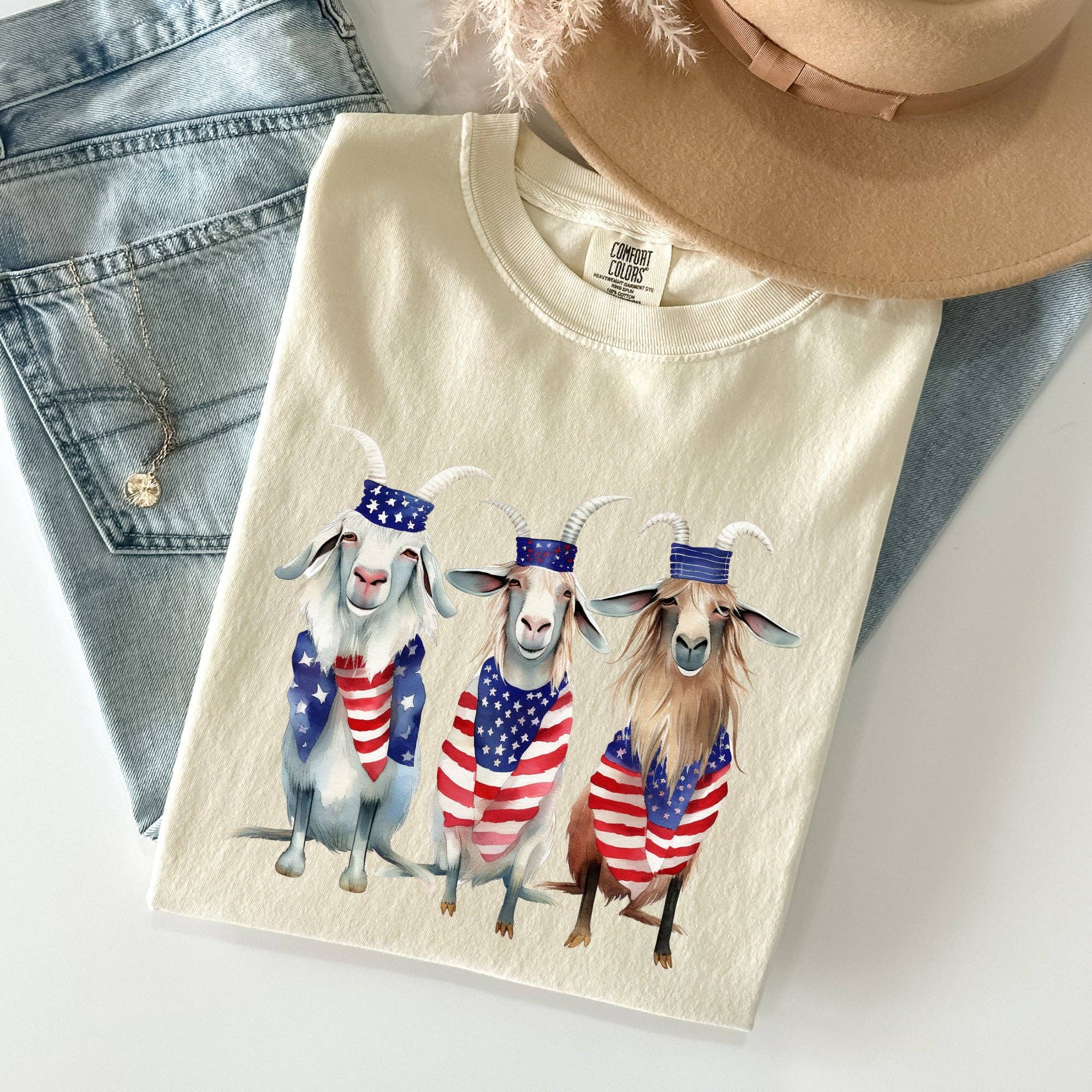 Patriotic Goats, Hippie, Funny, 4th of July - Adult & Kids T-Shirts, Sweatshirts & Hoodies apparel design preview 1