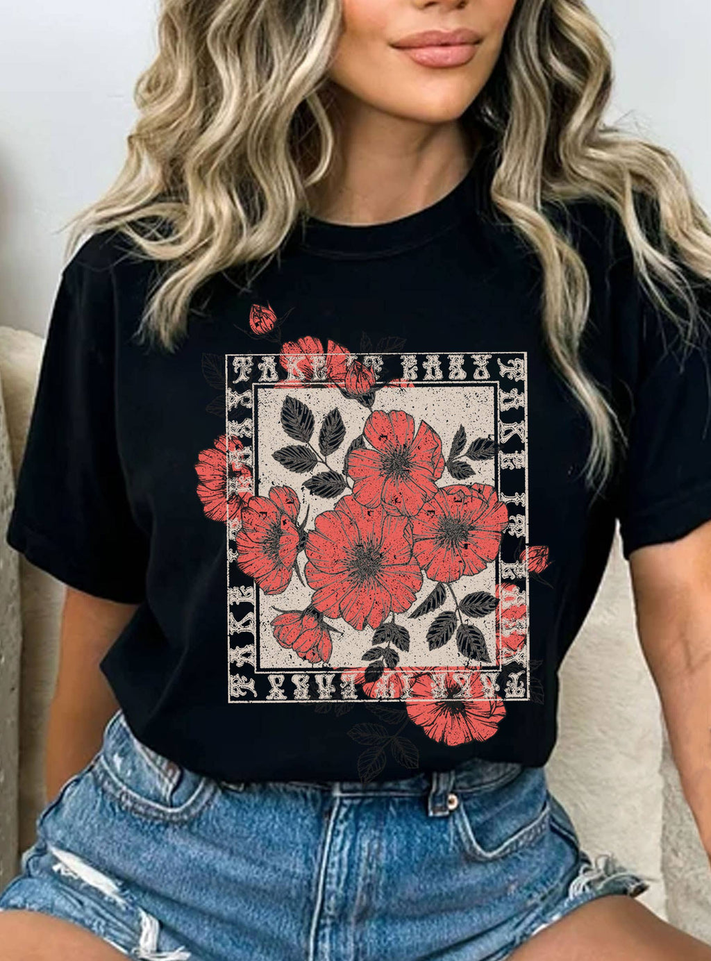 Take It Easy Vintage Flower Graphic - Adult & Kids T-Shirts, Sweatshirts & Hoodies apparel design preview 1
