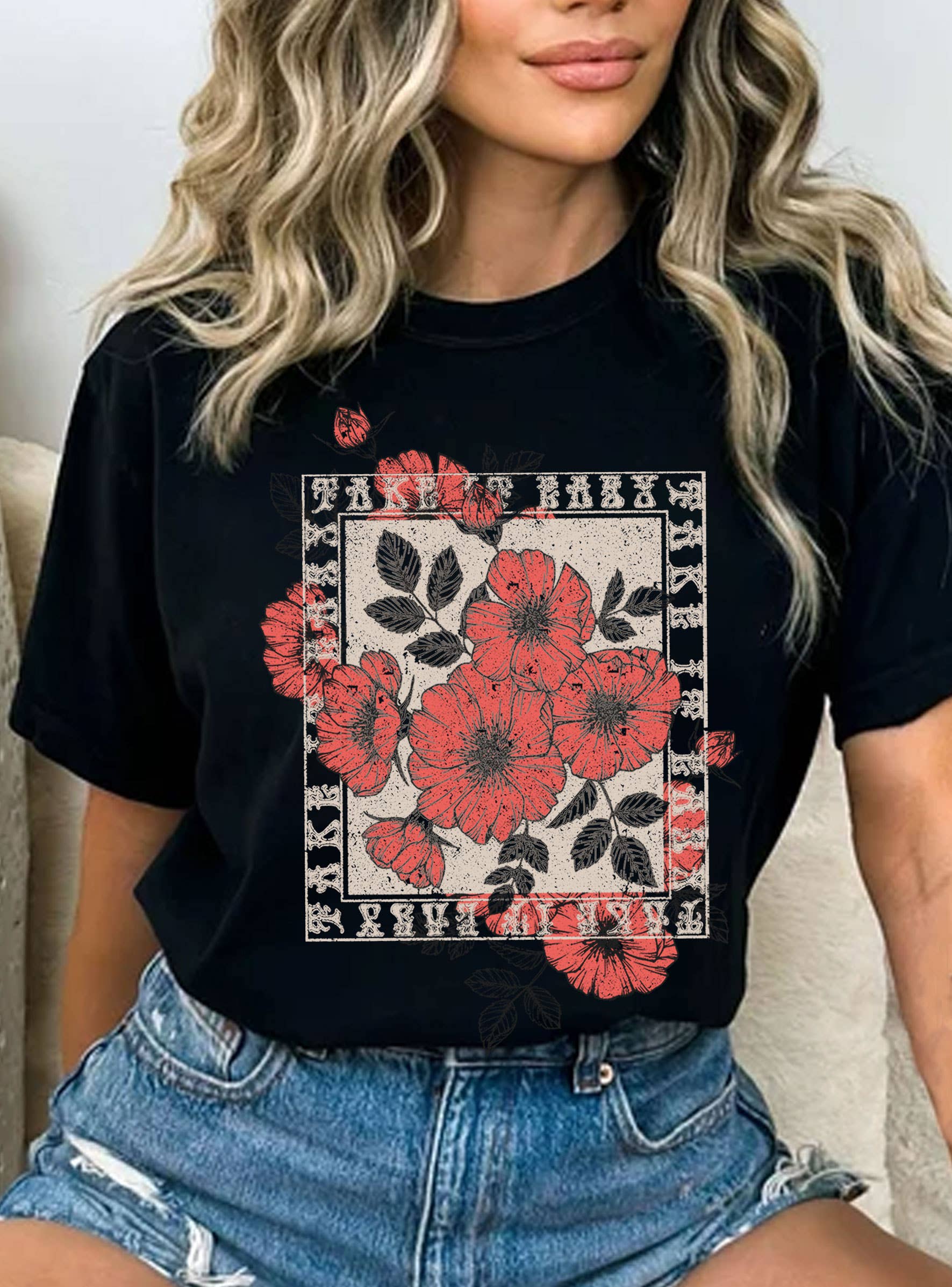 Take It Easy Vintage Flower Graphic - Adult & Kids T-Shirts, Sweatshirts & Hoodies apparel design preview 1
