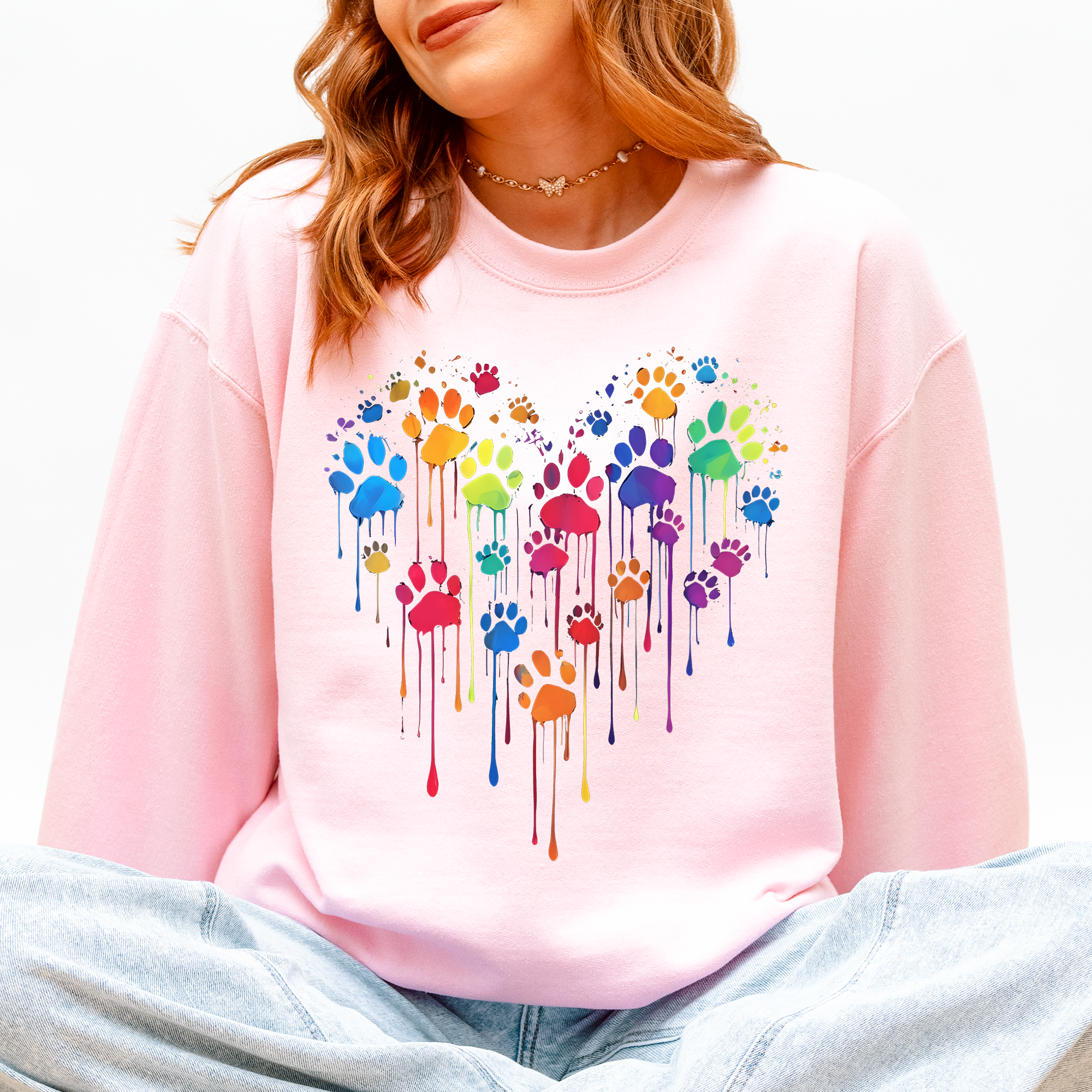 Colorful Dog Paw Print Heart Love Valentine's Day - Adult & Kids T-Shirts, Sweatshirts & Hoodies apparel design preview 1