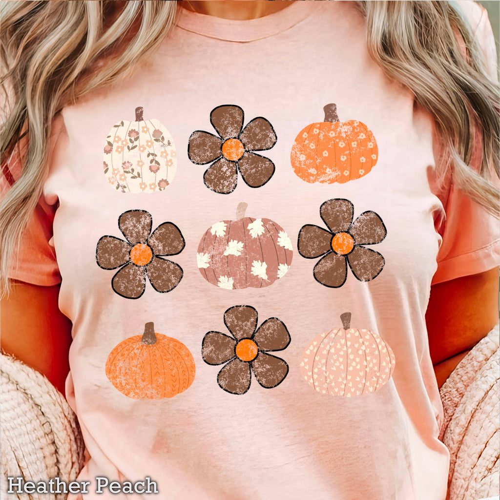 Fall Floral Pumpkins Graphic Bella Canvas - Adult & Kids T-Shirts, Sweatshirts & Hoodies apparel design preview 1