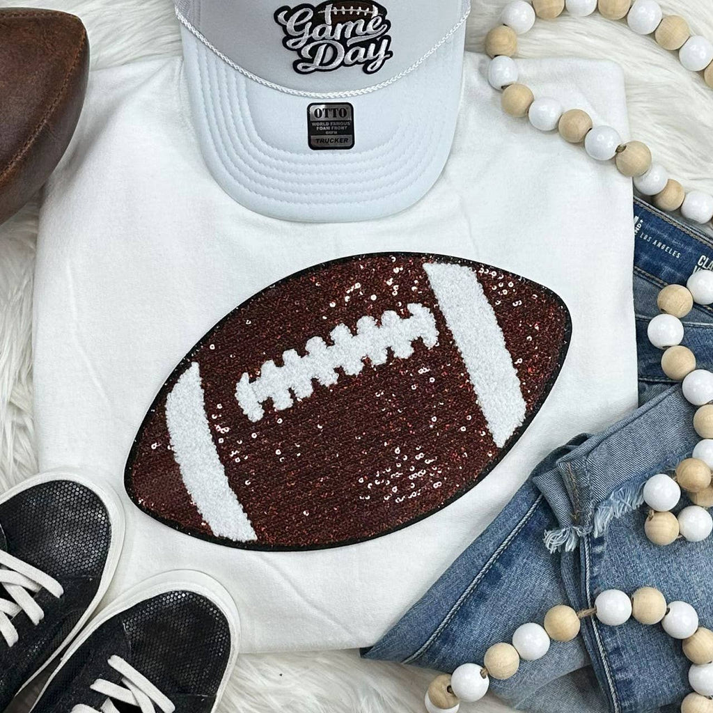 Sequin Football Chenille Patch Crewneck - Adult & Kids T-Shirts, Sweatshirts & Hoodies apparel design preview 1