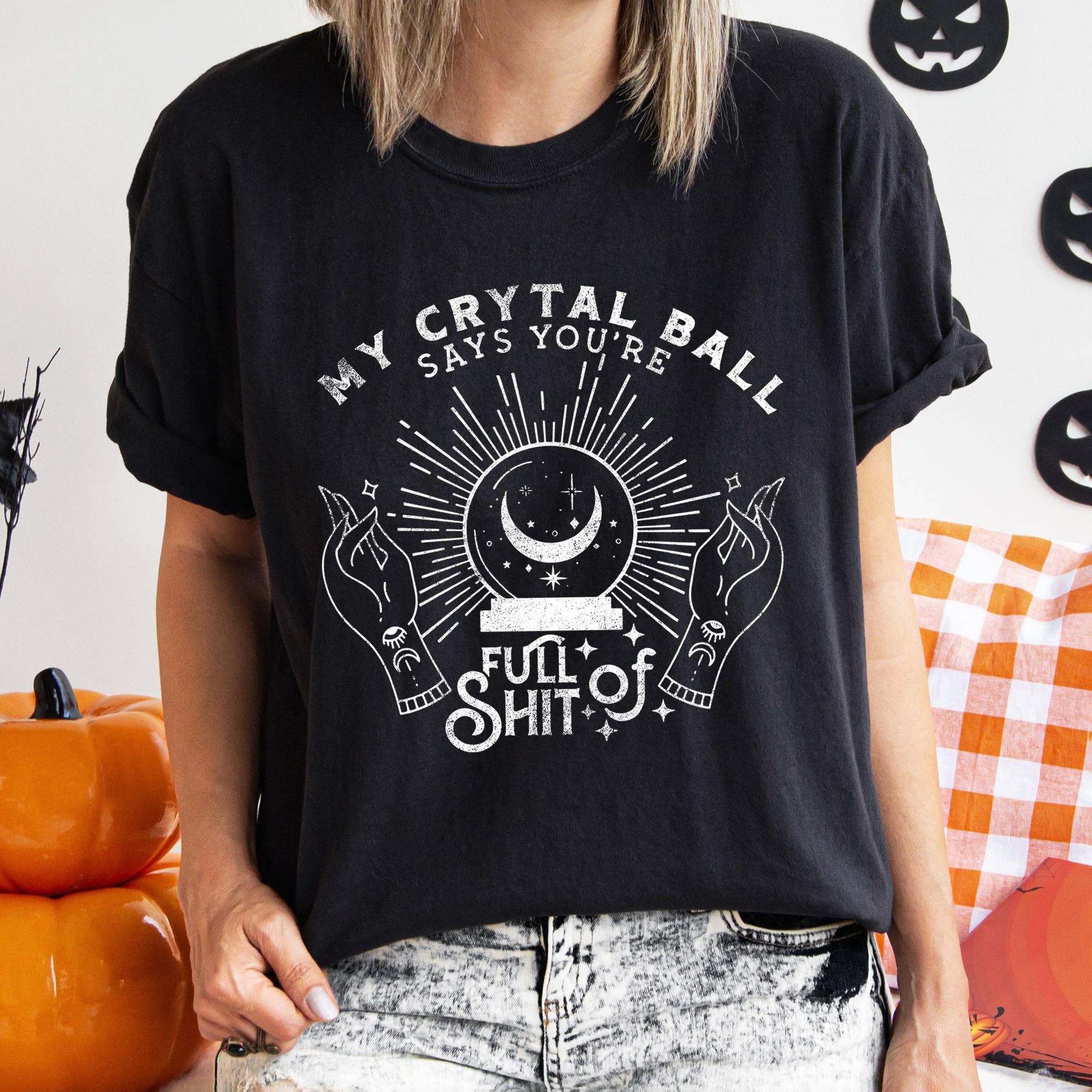 My Crystal Ball Says Retro Halloween White Print - Adult & Kids T-Shirts, Sweatshirts & Hoodies apparel design preview 1